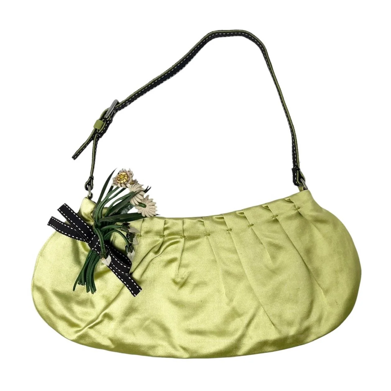 Prada Lime Green Satin Floral Shoulder Bag - Image 2