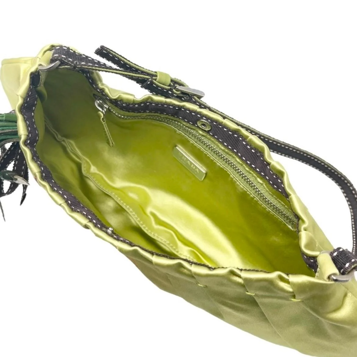 Prada Lime Green Satin Floral Shoulder Bag - Image 3