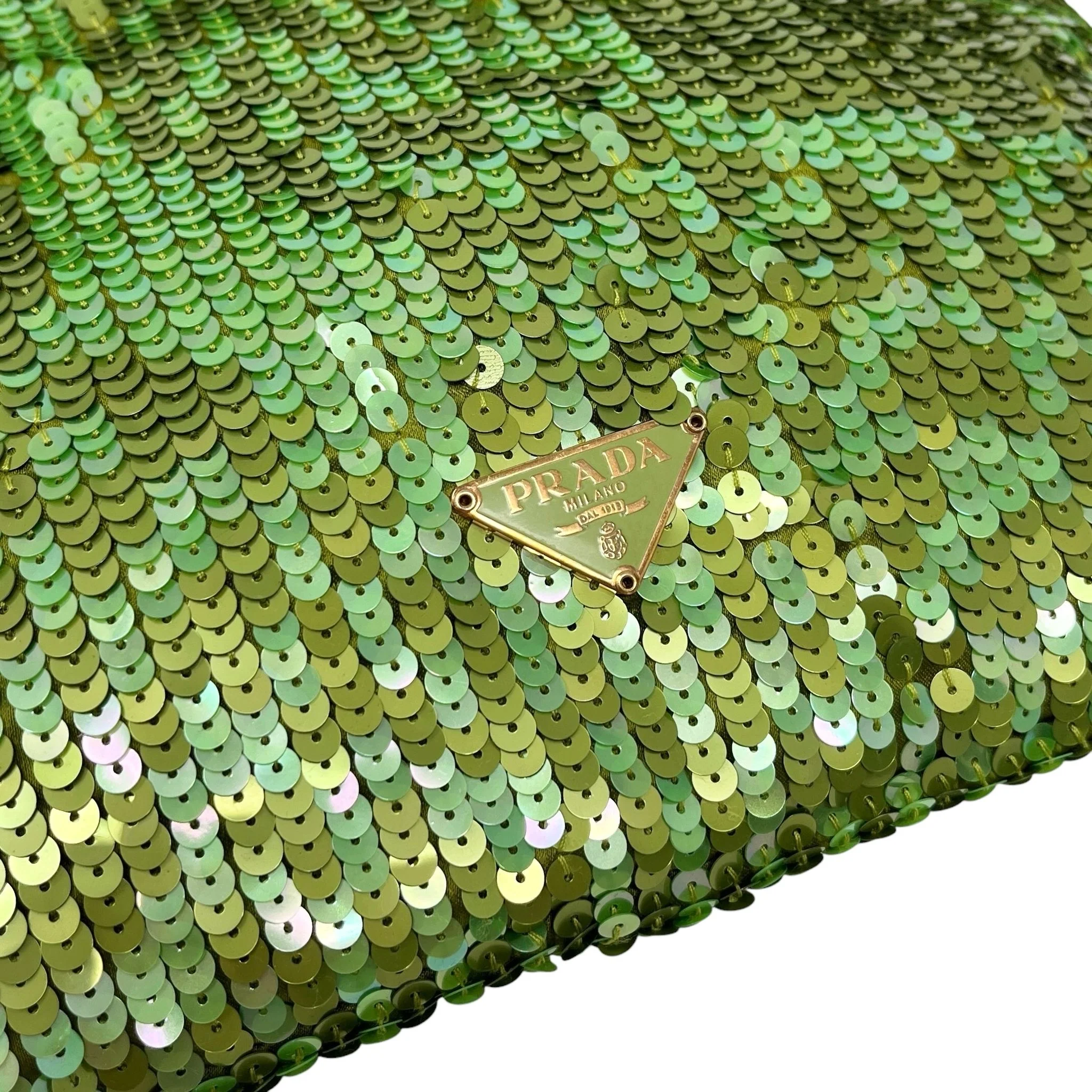 Prada Lime Green Sequin Top Handle Bag - Image 3