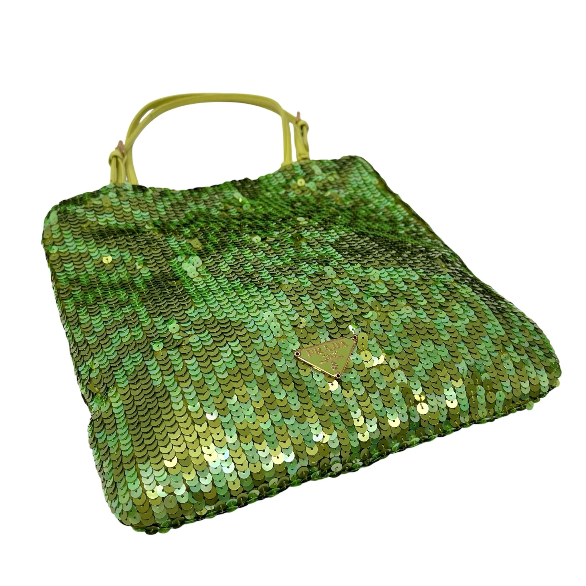 Prada Lime Green Sequin Top Handle Bag - Image 4
