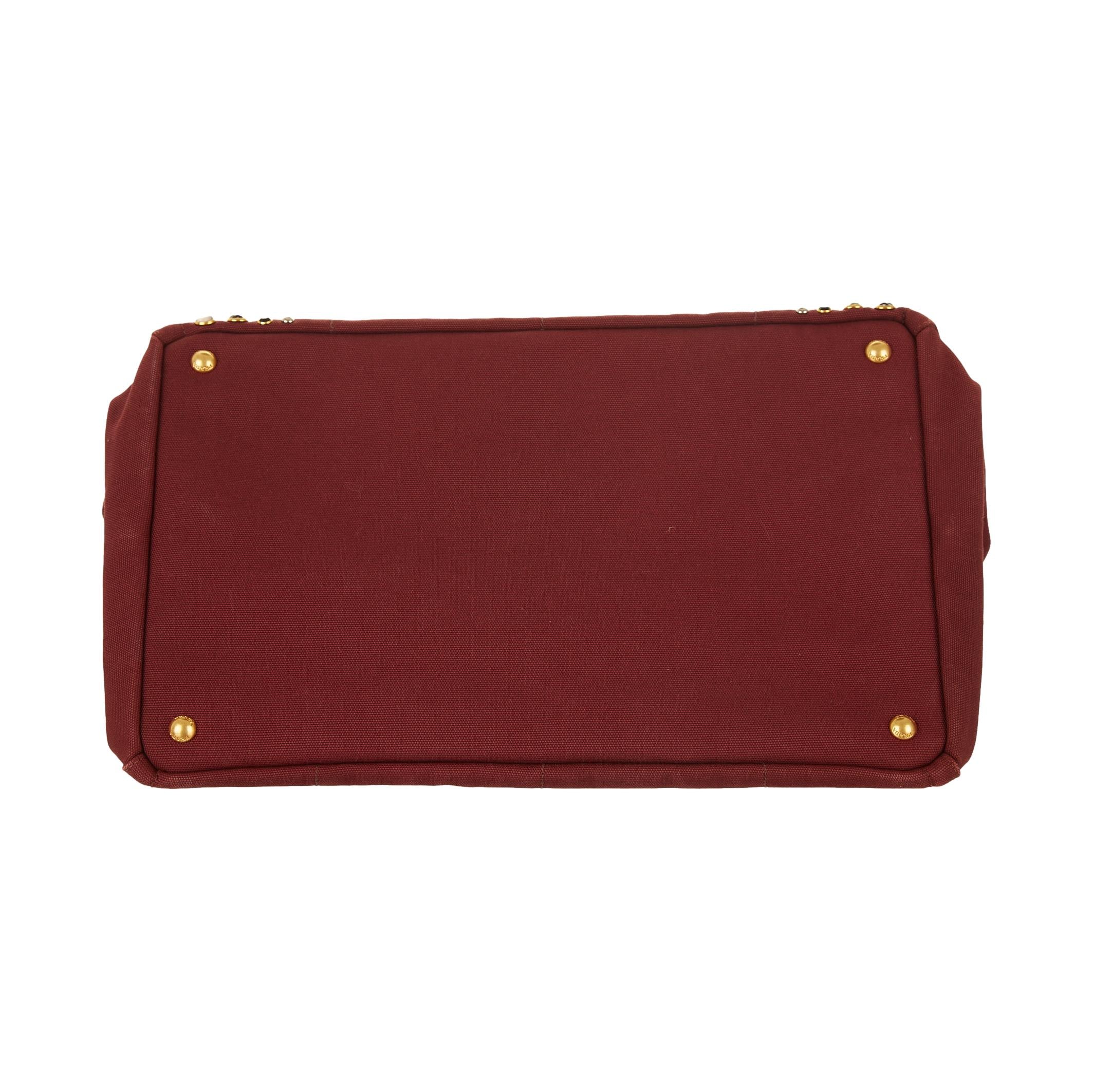 Prada Maroon Rhinestone Canapa Tote - Image 3