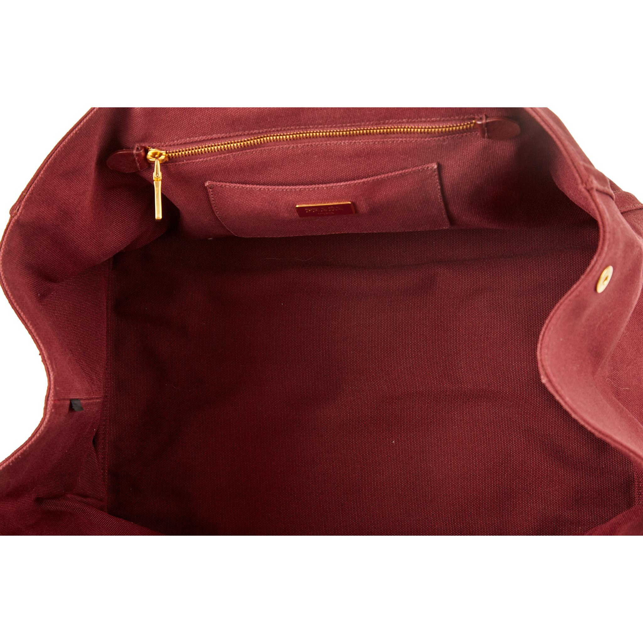 Prada Maroon Rhinestone Canapa Tote - Image 4