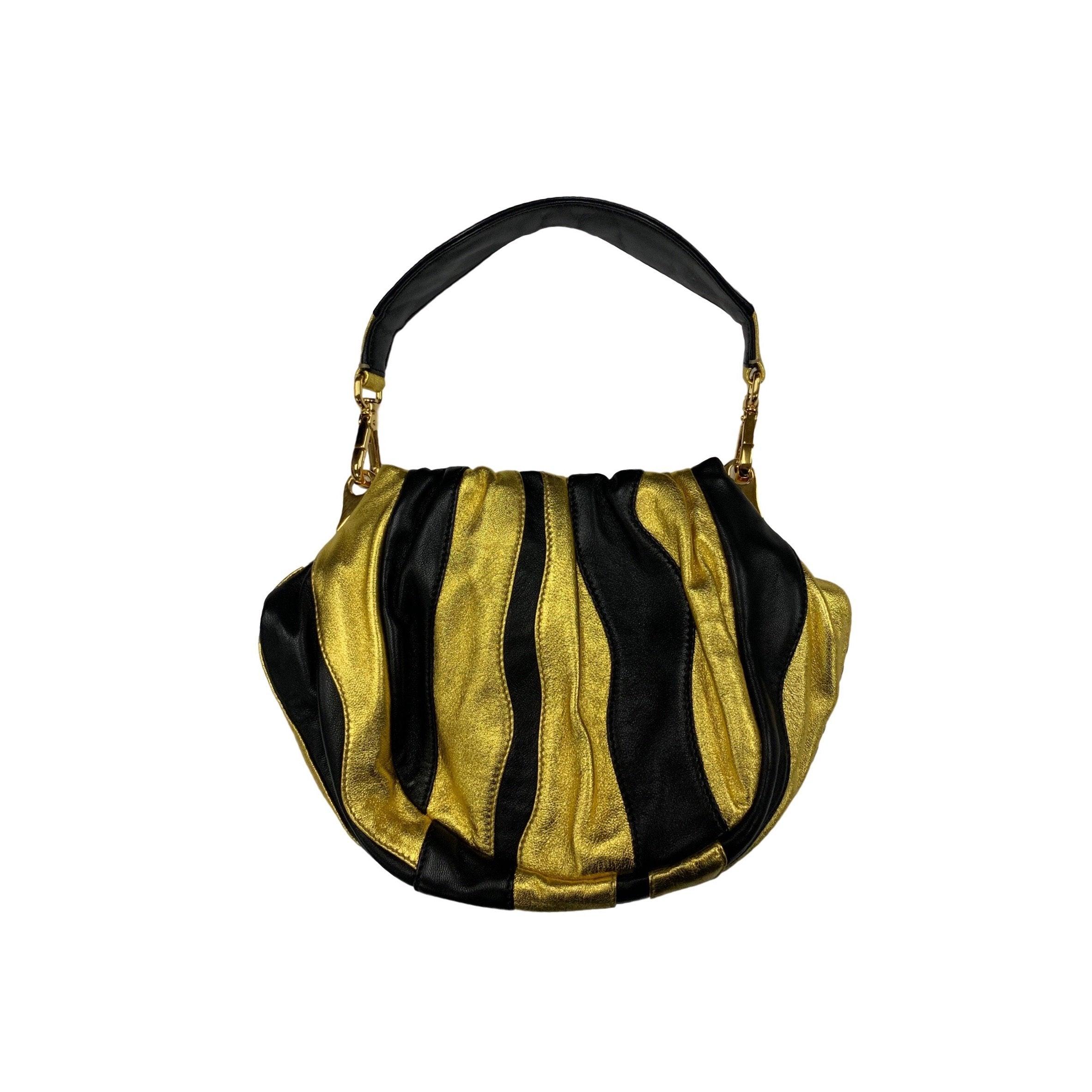 Prada Mini Black and Gold Leather Striped 2way Bag - Image 2