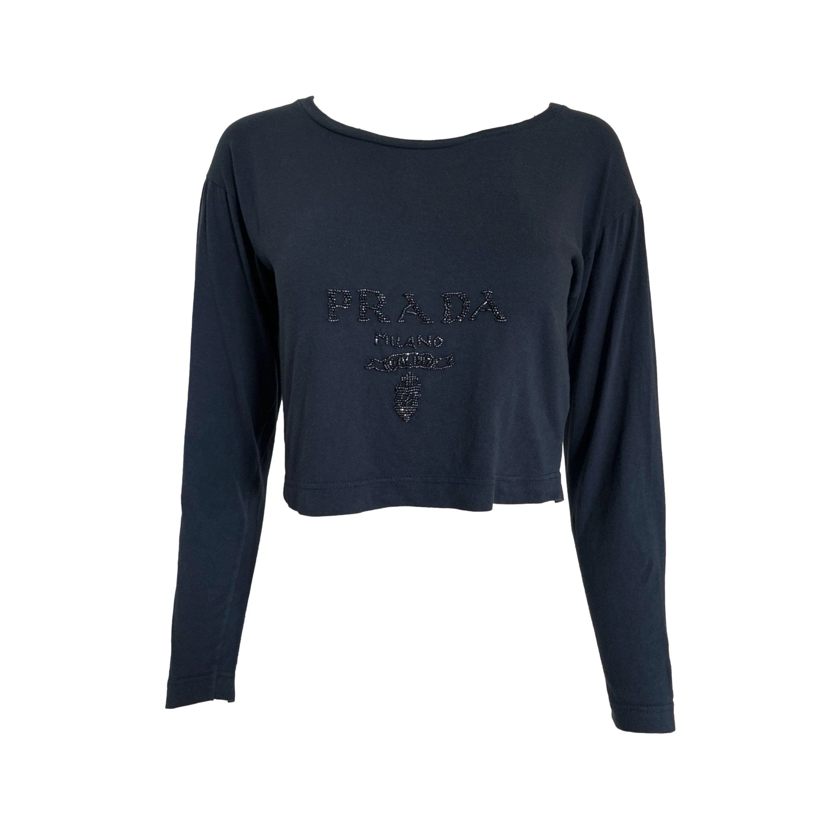 Prada Navy Beaded Logo Crop Top