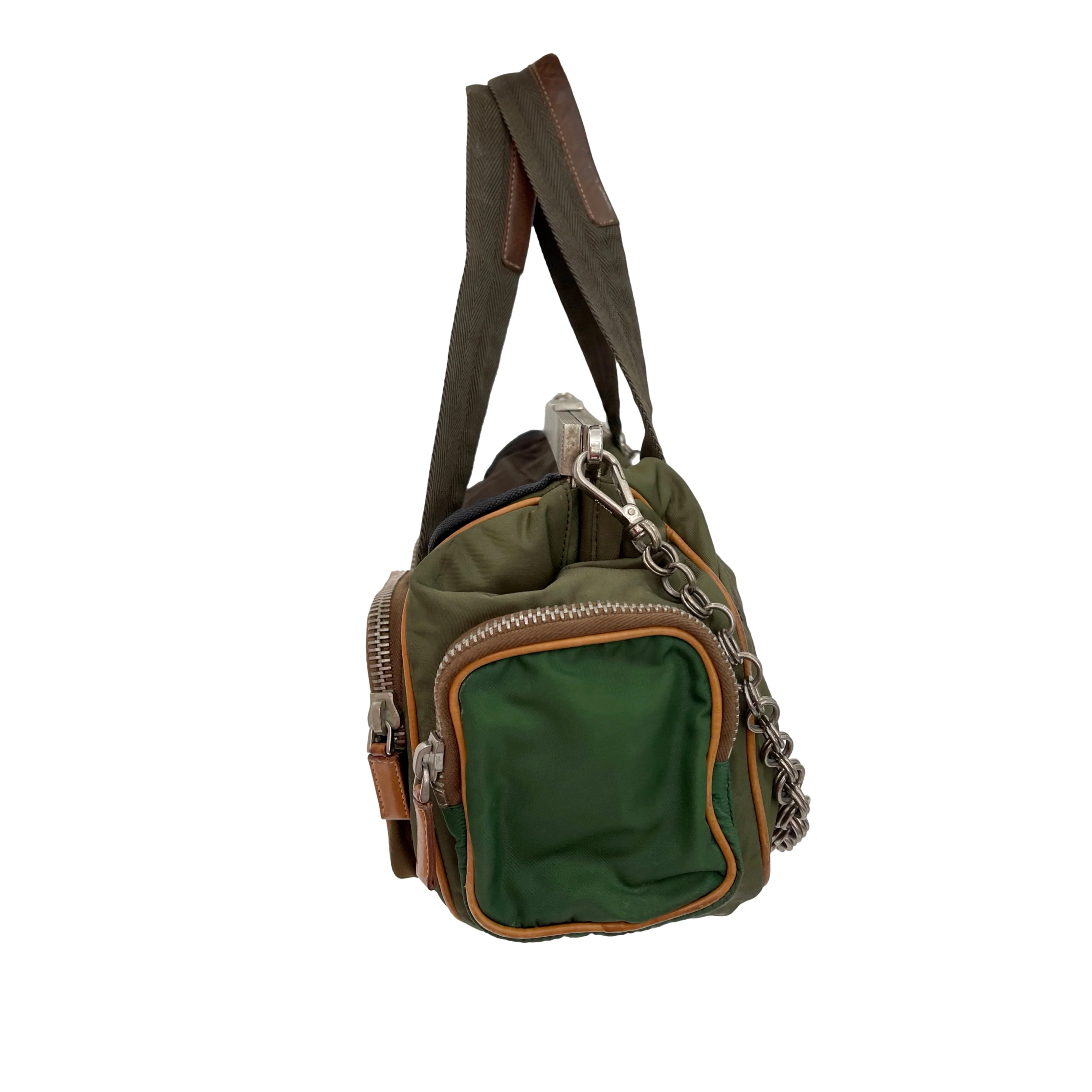 Prada Olive Nylon Chain Shoulder Bag - Image 2