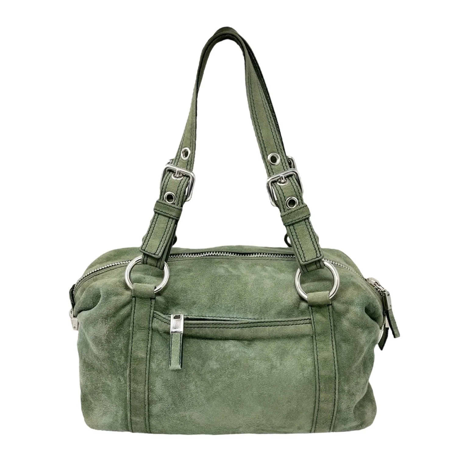 Prada Olive Suede Buckle Shoulder Bag - Image 2