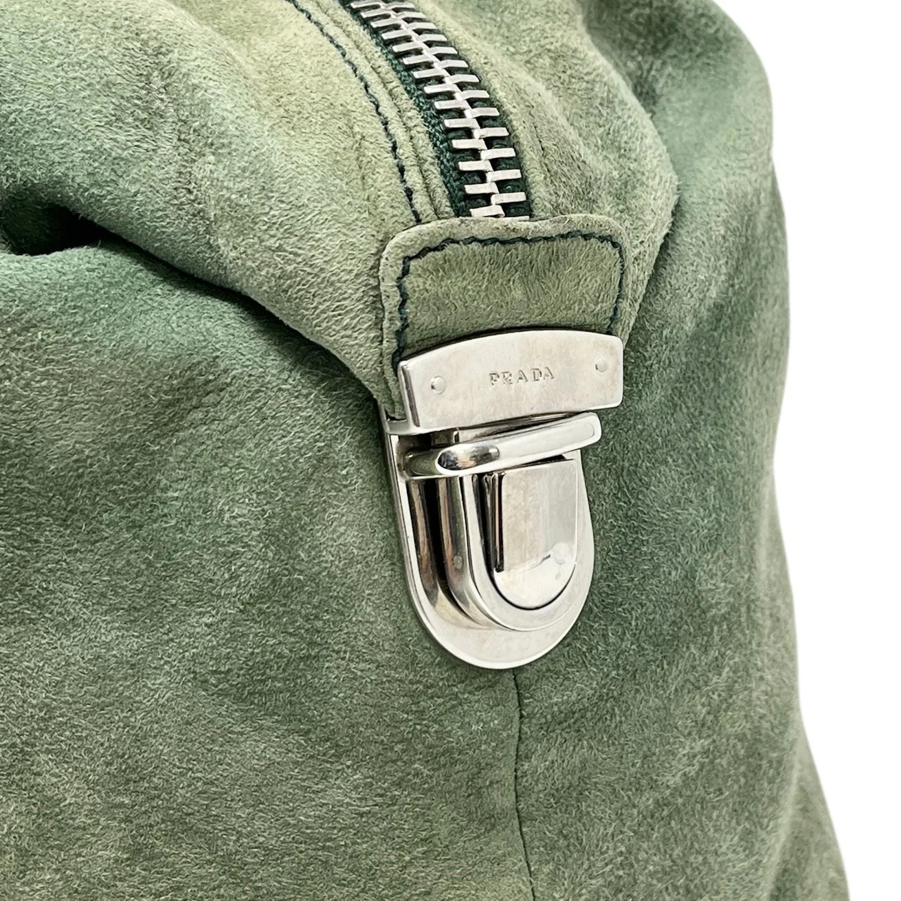 Prada Olive Suede Buckle Shoulder Bag - Image 3