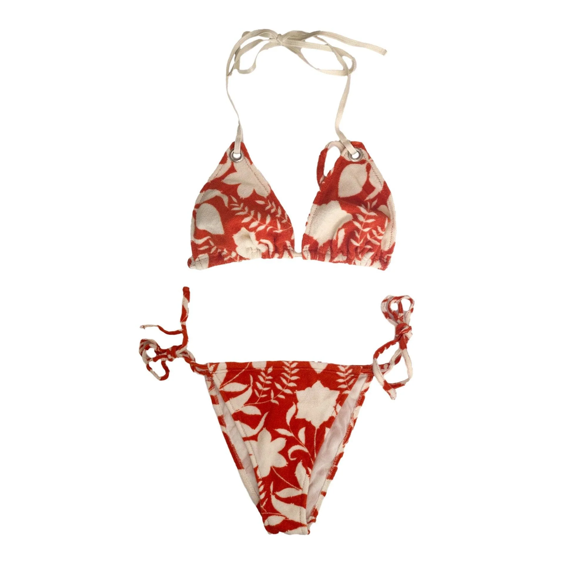 Prada Orange Floral Print Logo Bikini
