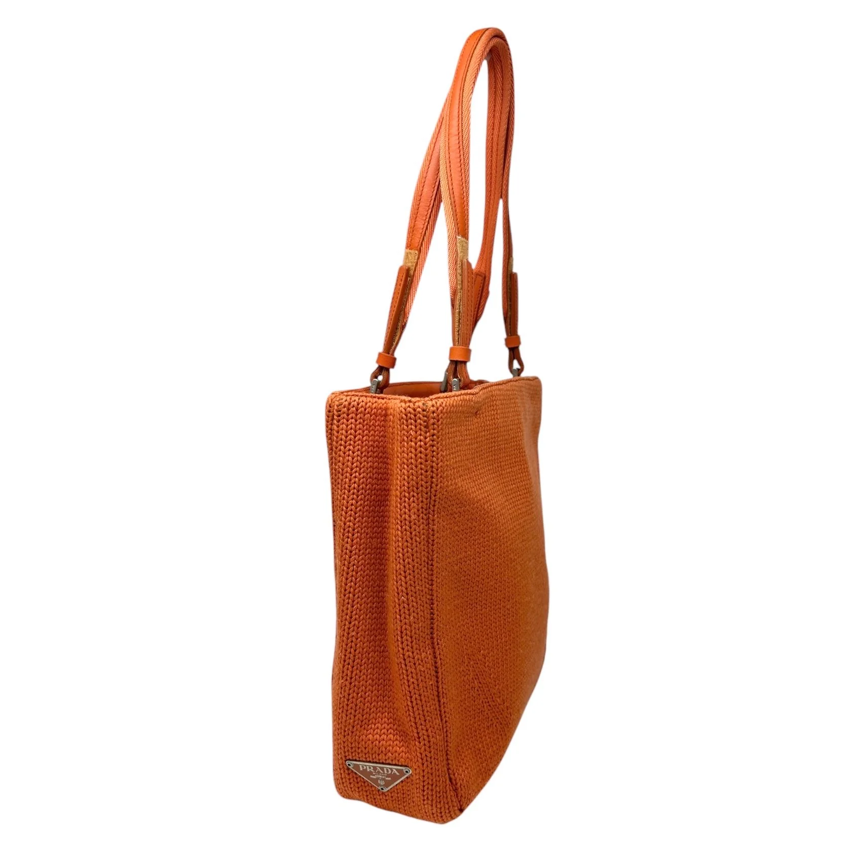 Prada Orange Knit Logo Shoulder Bag - Image 3
