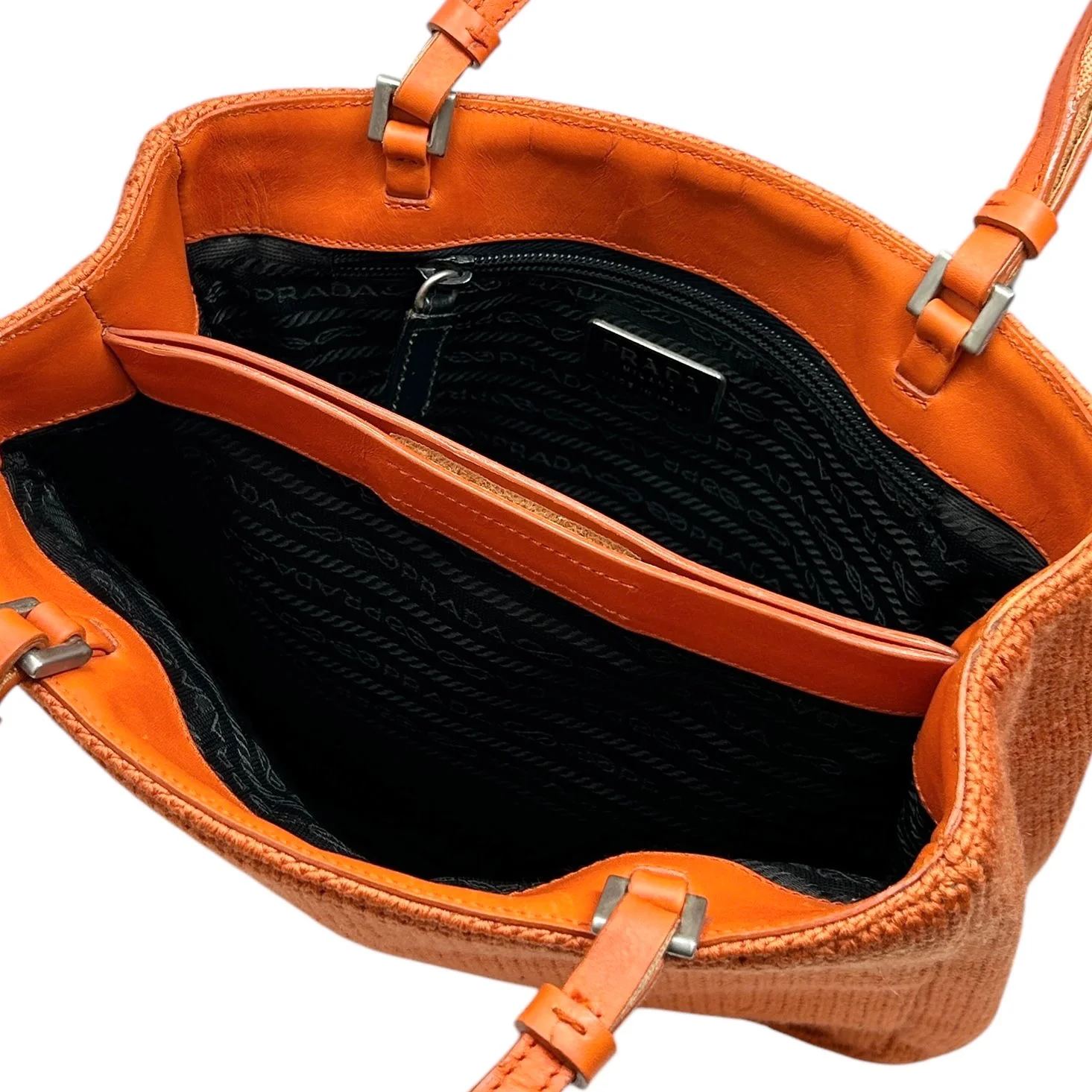 Prada Orange Knit Logo Shoulder Bag - Image 4