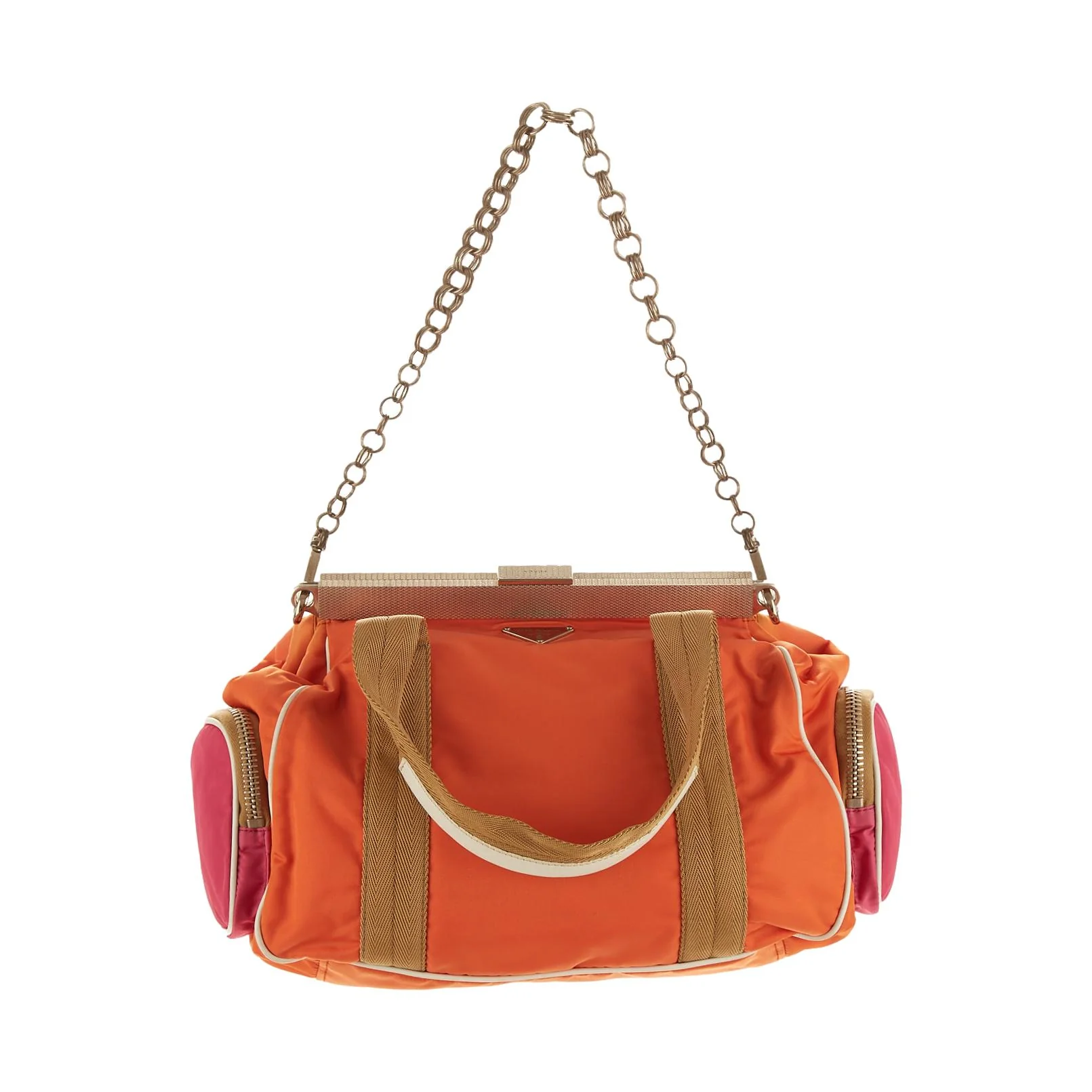 Prada Orange Nylon Tactical Chain Shoulder Bag - Image 2