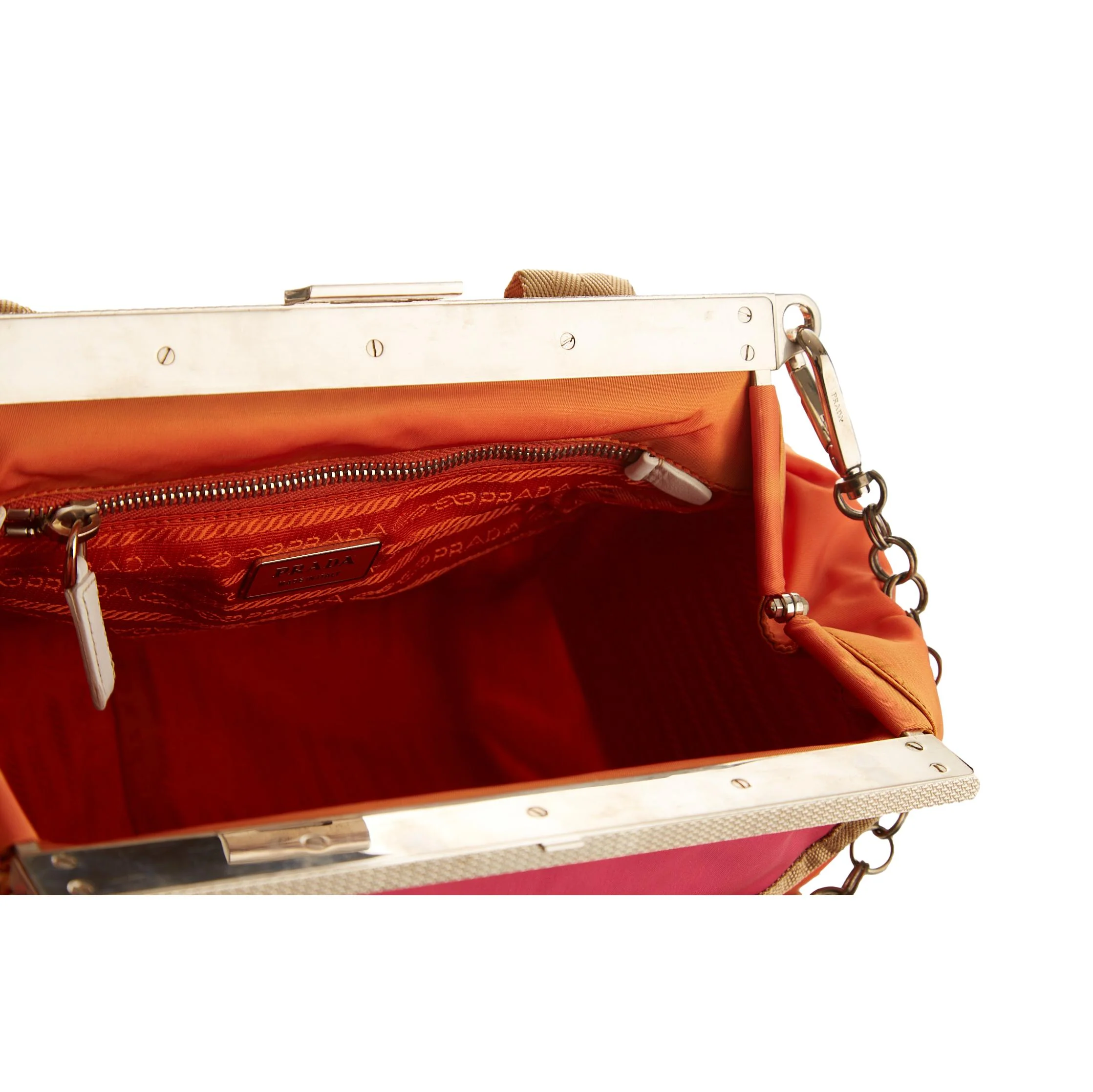 Prada Orange Nylon Tactical Chain Shoulder Bag - Image 4