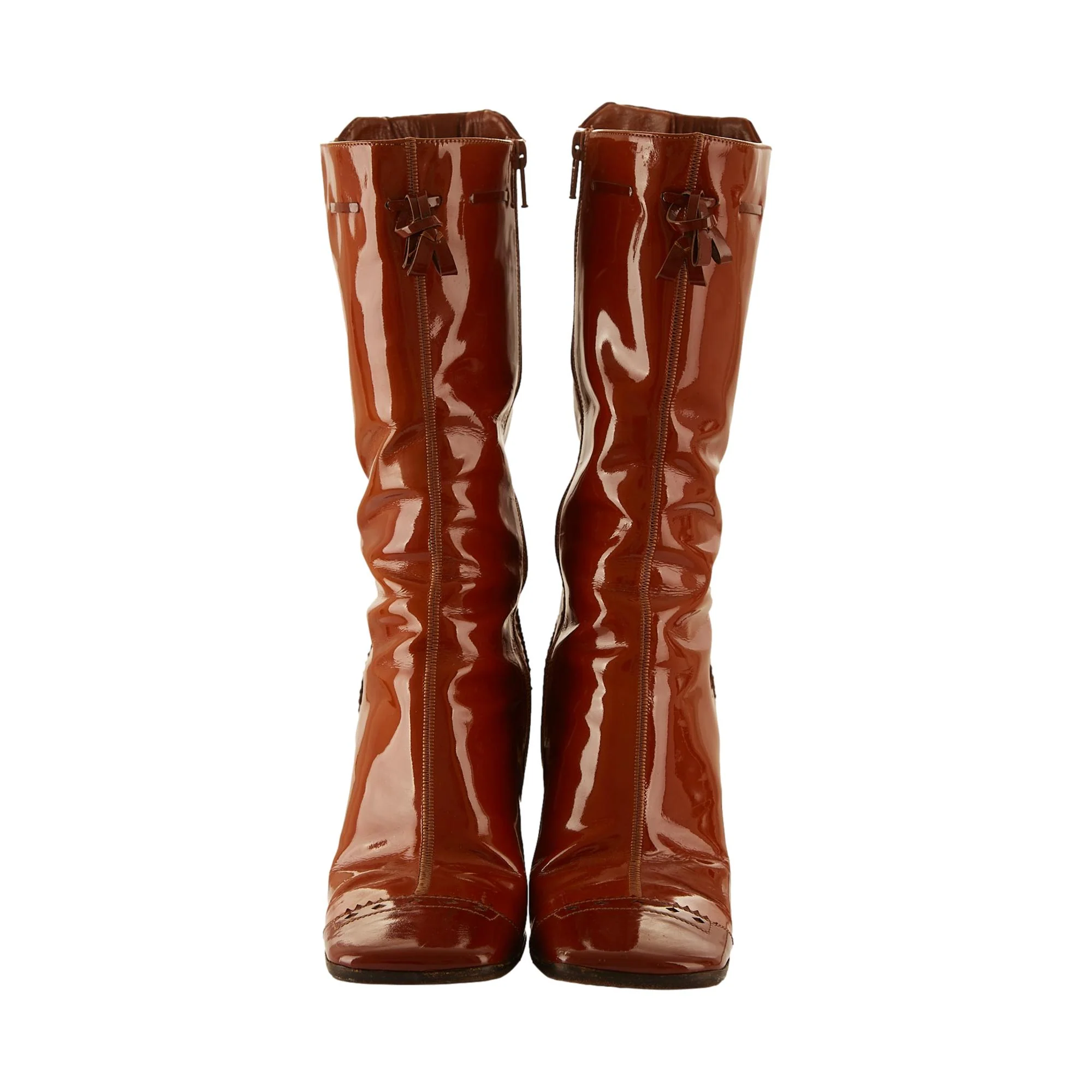 Prada Orange Patent Boots - Image 2