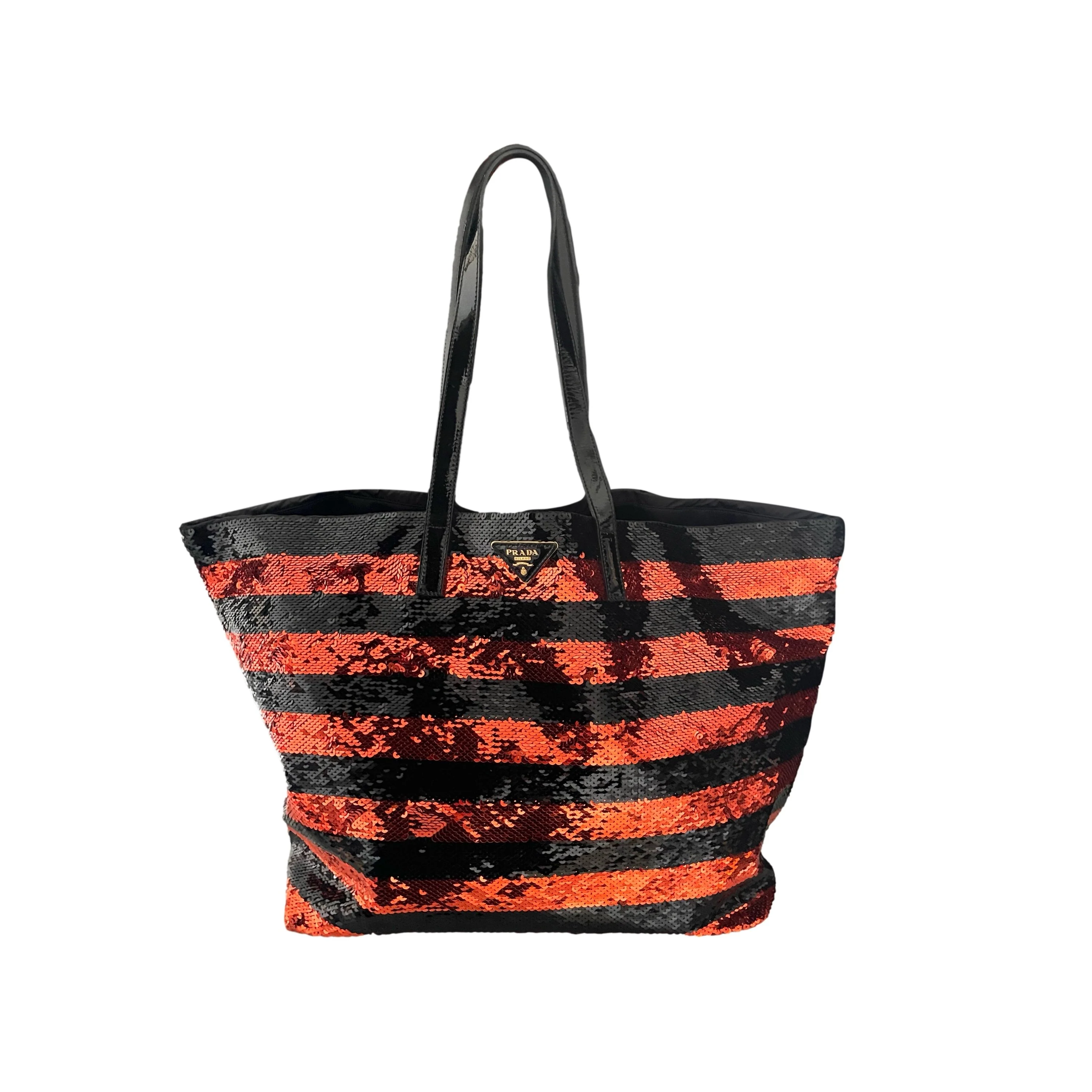 Prada Orange Sequin Stripe Tote Bag