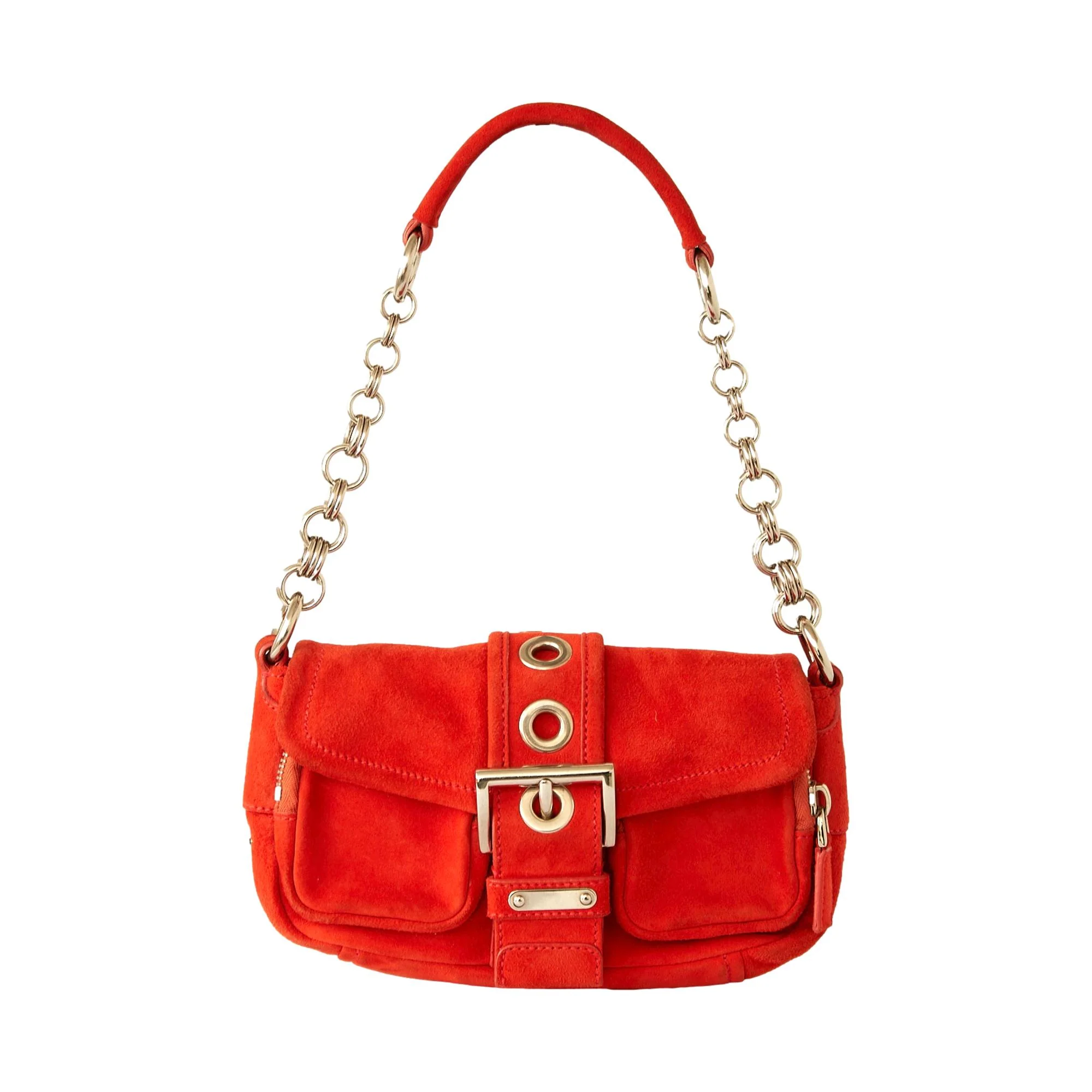 Prada Orange Suede Mini Chain Shoulder Bag