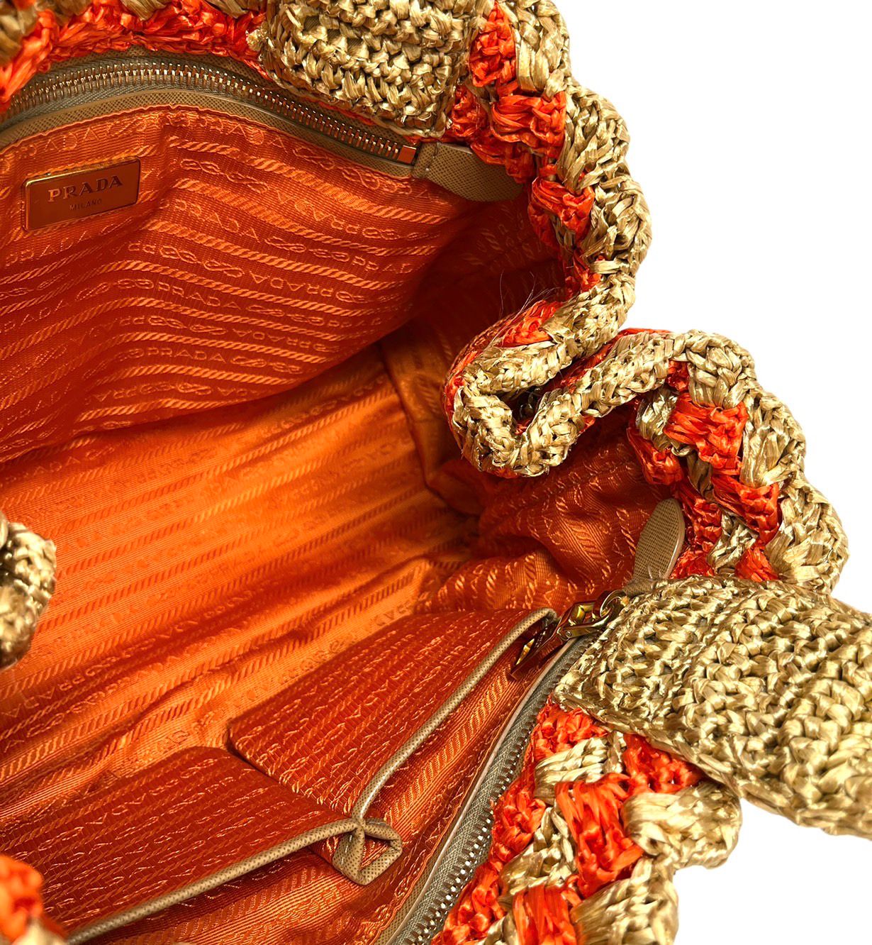 Prada Orange Woven Top Handle Bag - Image 3