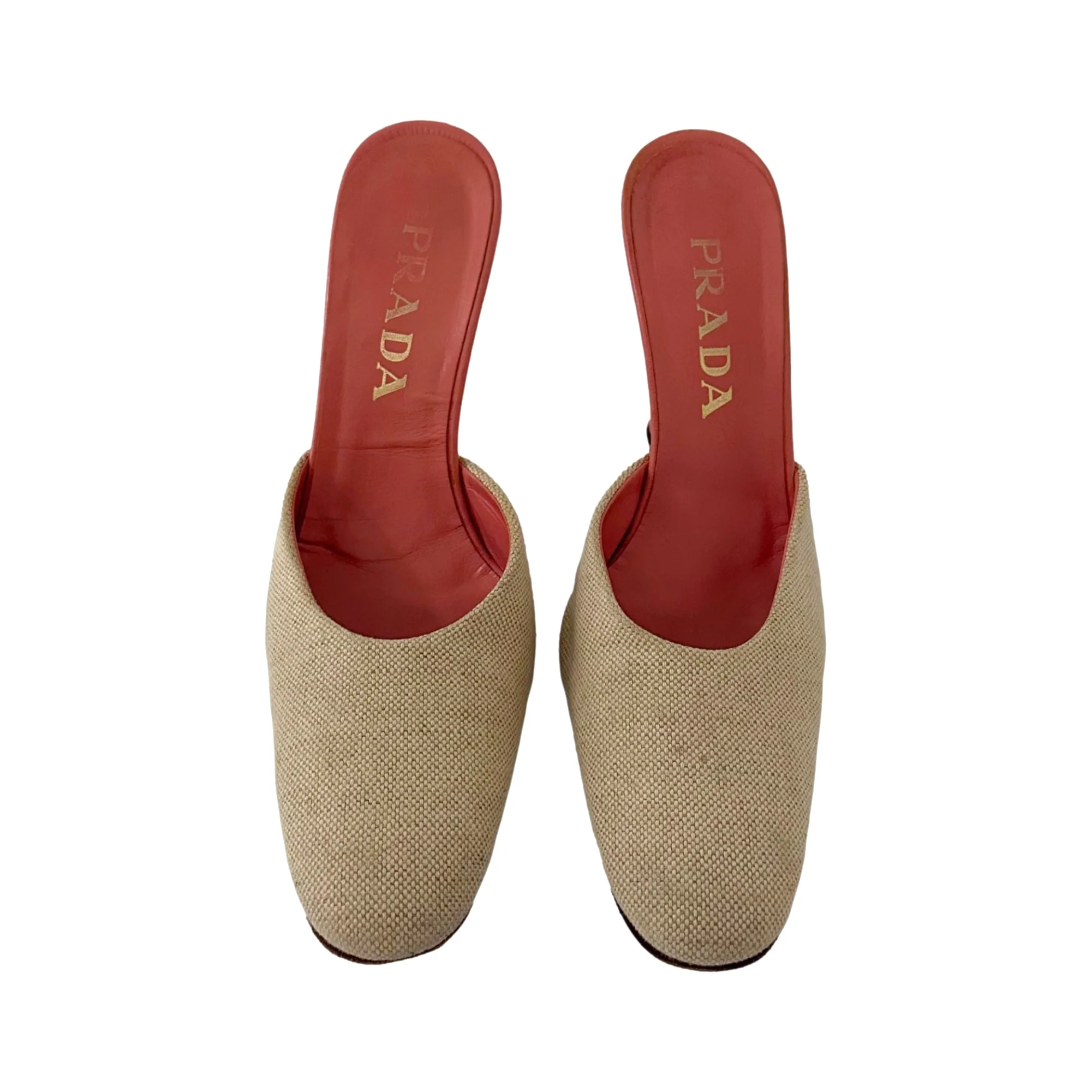 Prada Pink + Beige Canvas Heels - Image 2