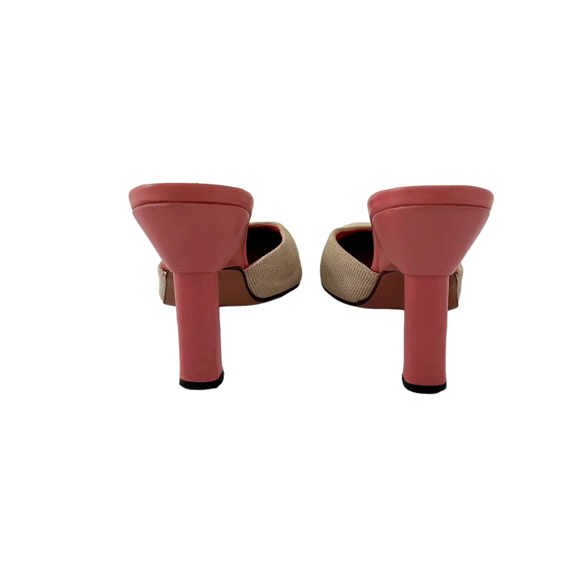 Prada Pink + Beige Canvas Heels - Image 3