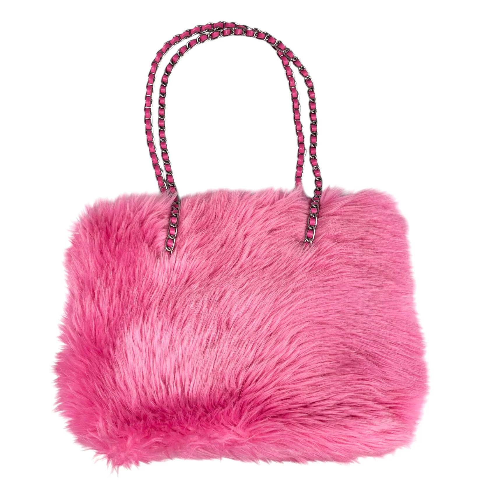Prada Pink Fur Chain Logo Bag - Image 2