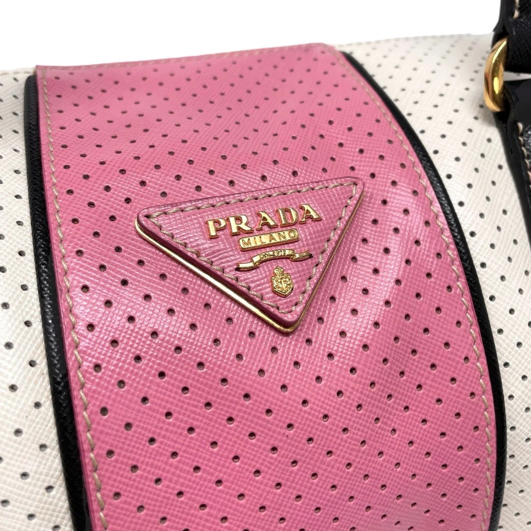 Prada Pink Perforated Barrel Shoulder Bag - Image 4