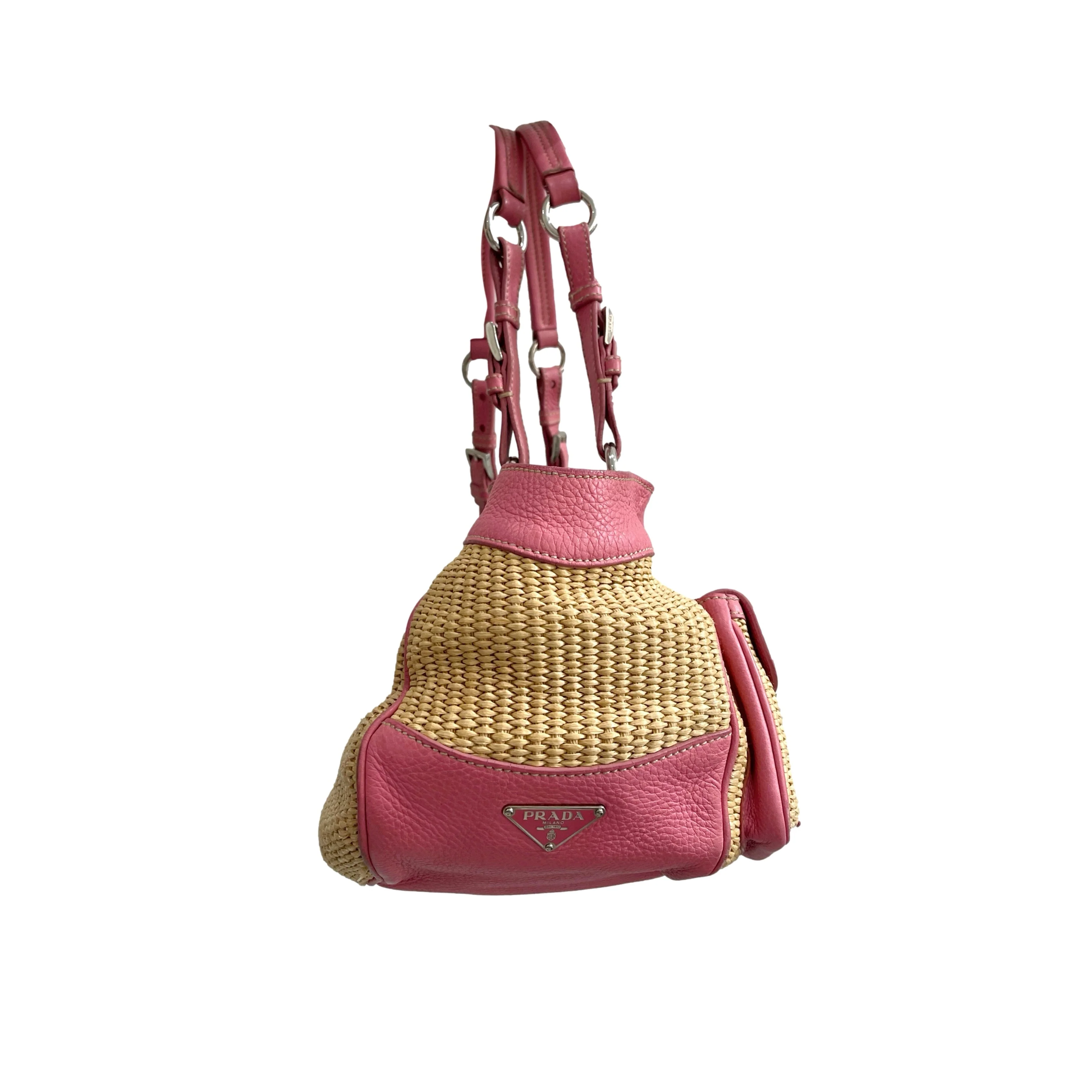 Prada Pink Raffia Basket Bag - Image 2