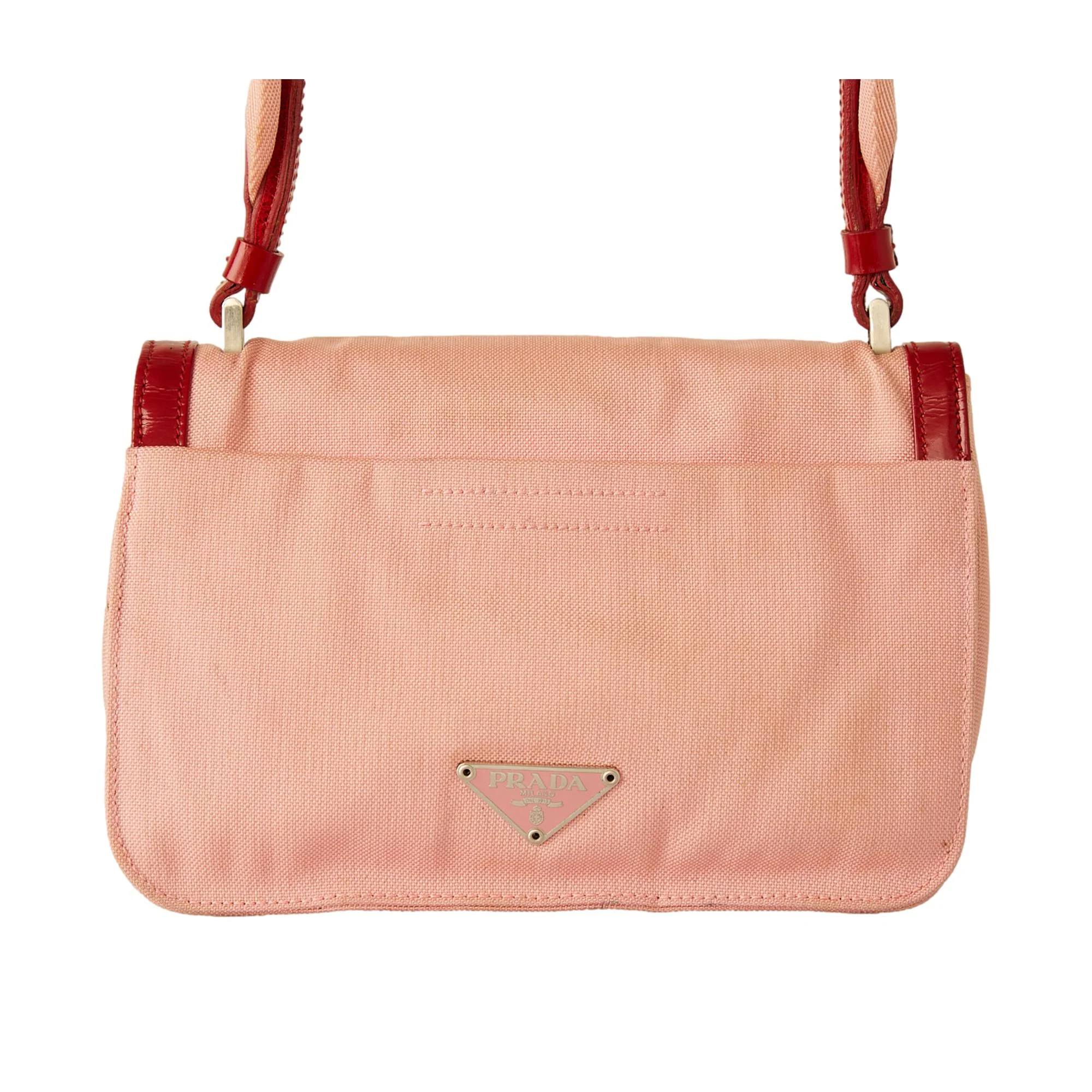 Prada Pink + Red Canvas Bow Mini Bag - Image 3