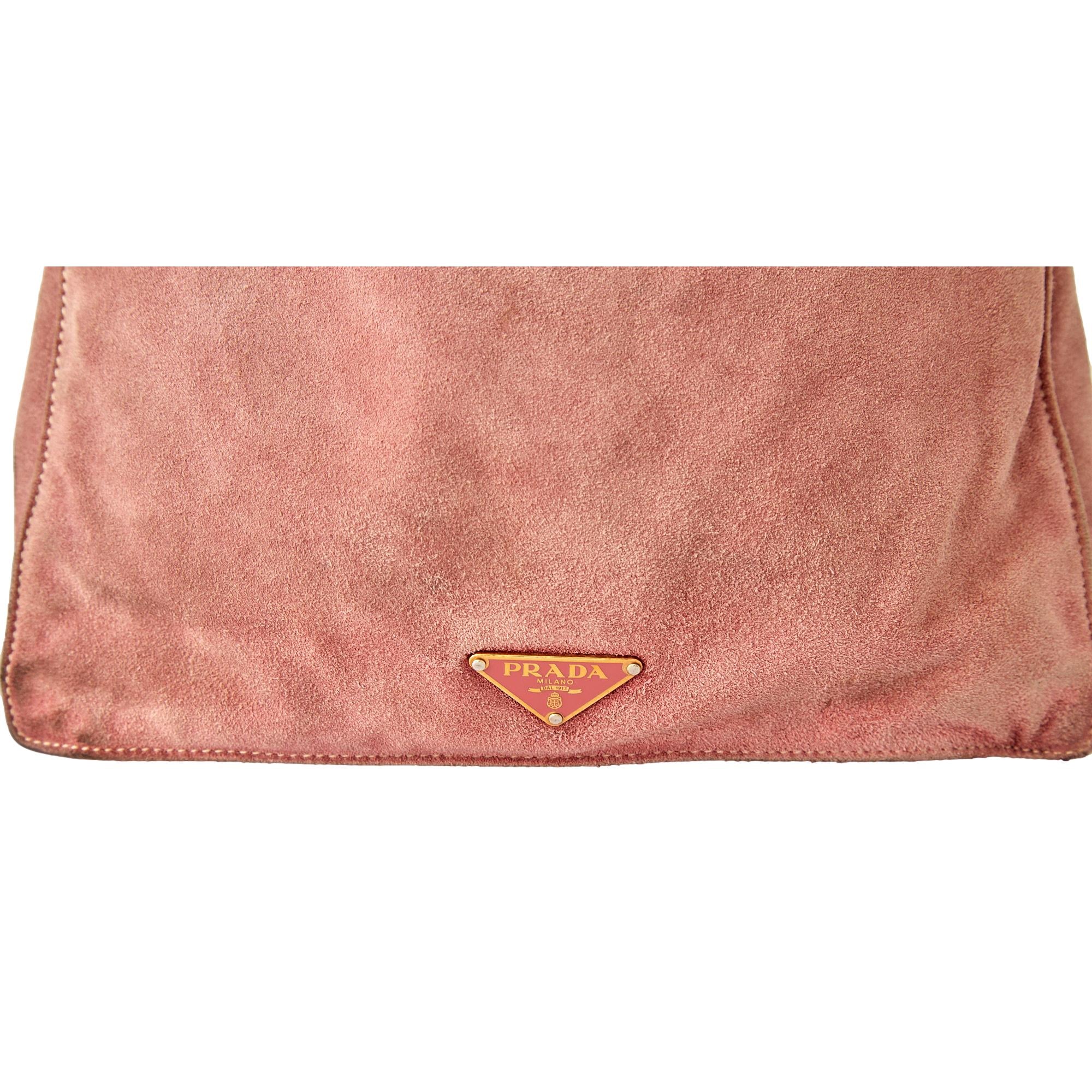 Prada Pink Suede Logo Shoulder Bag - Image 3
