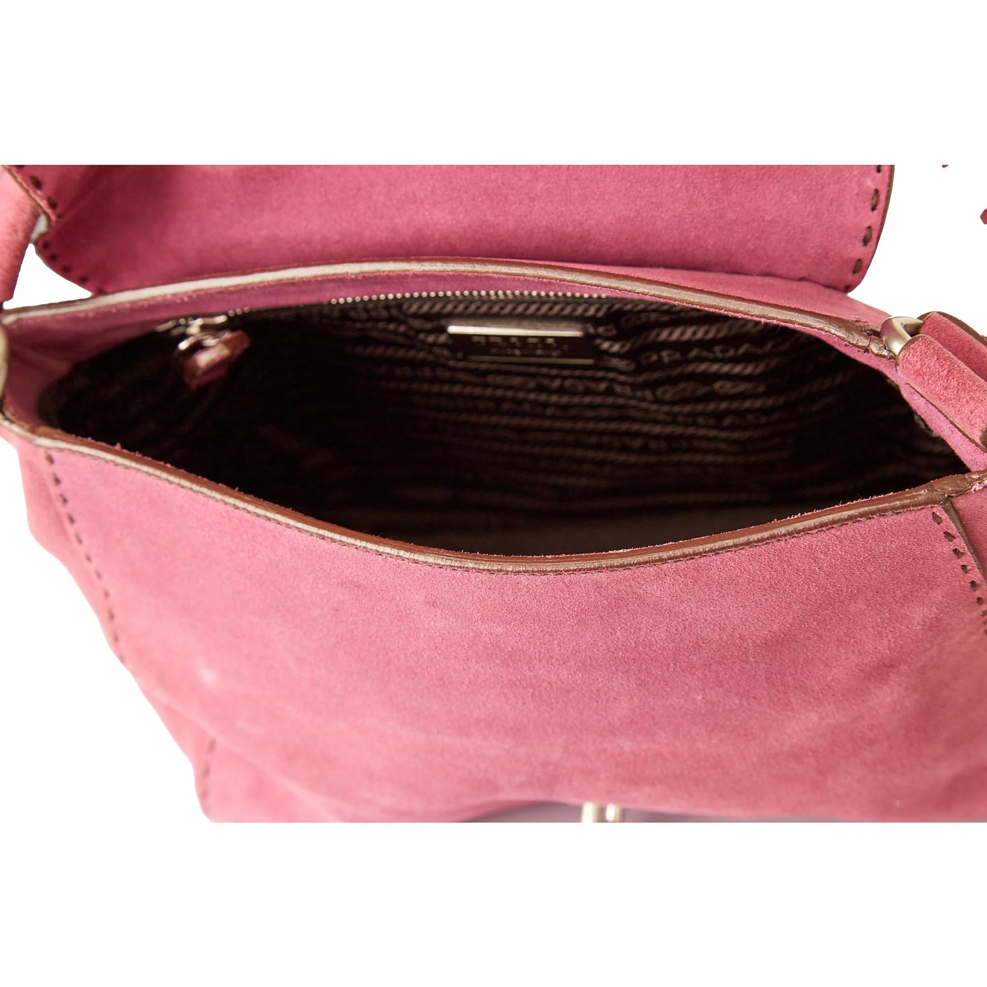 Prada Pink Suede Small Logo Shoulder Bag - Image 3