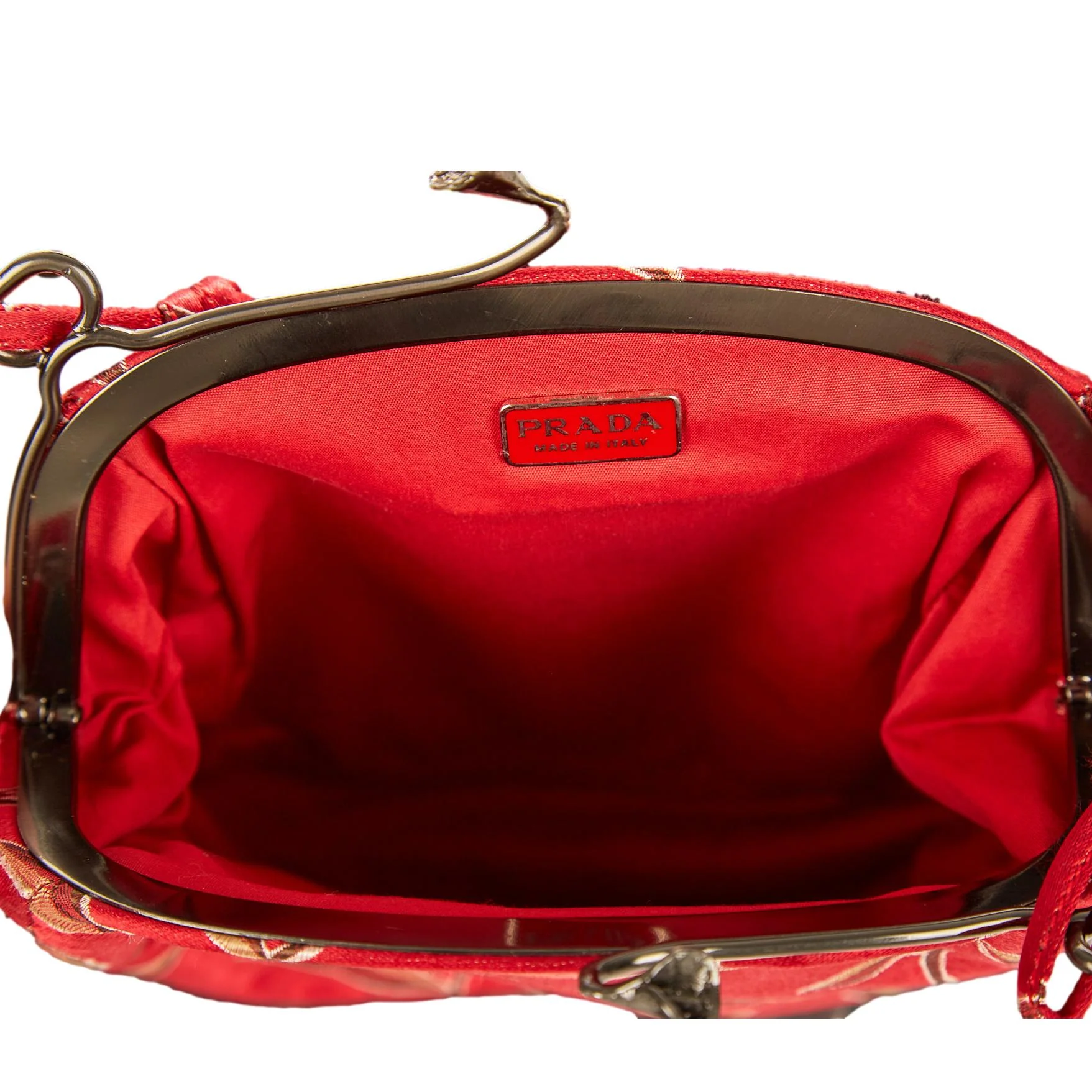 Prada Red Floral Print Kiss Lock Bag - Image 4