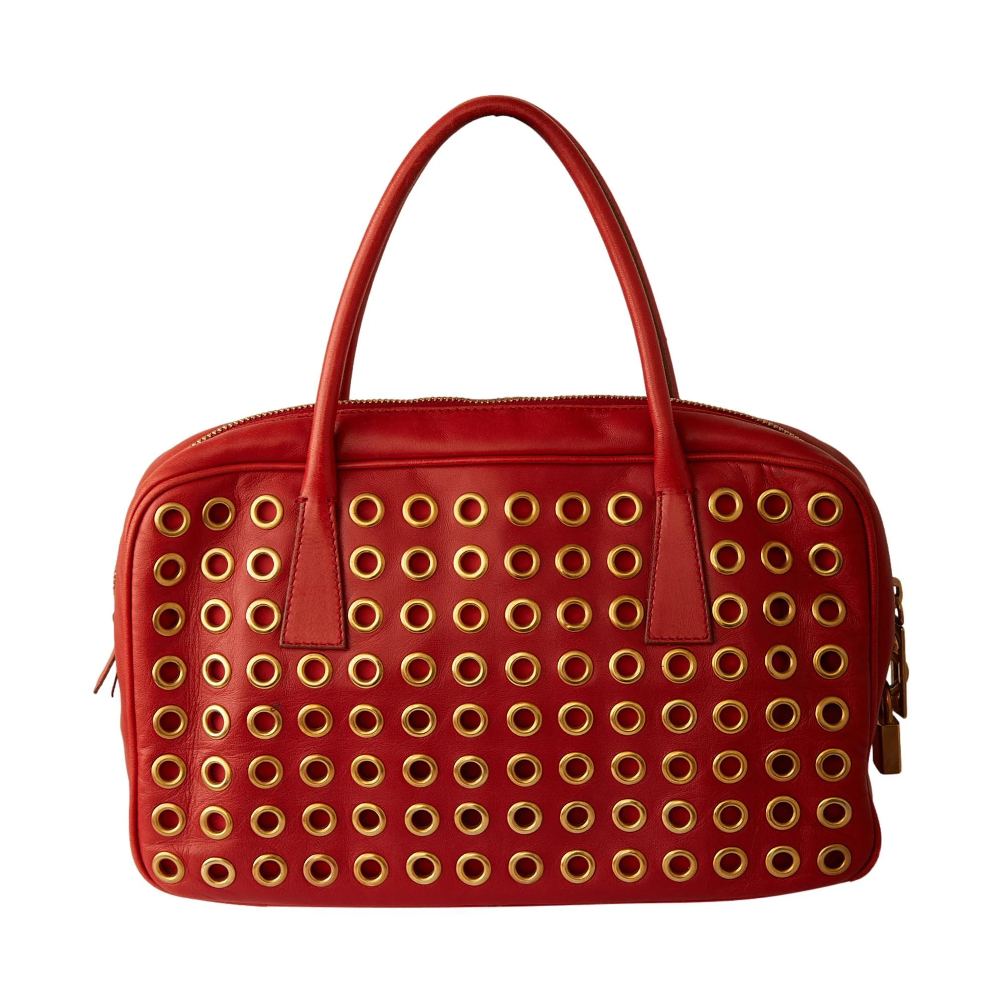 Prada Red Leather Grommet Top Handle Bag - Image 2