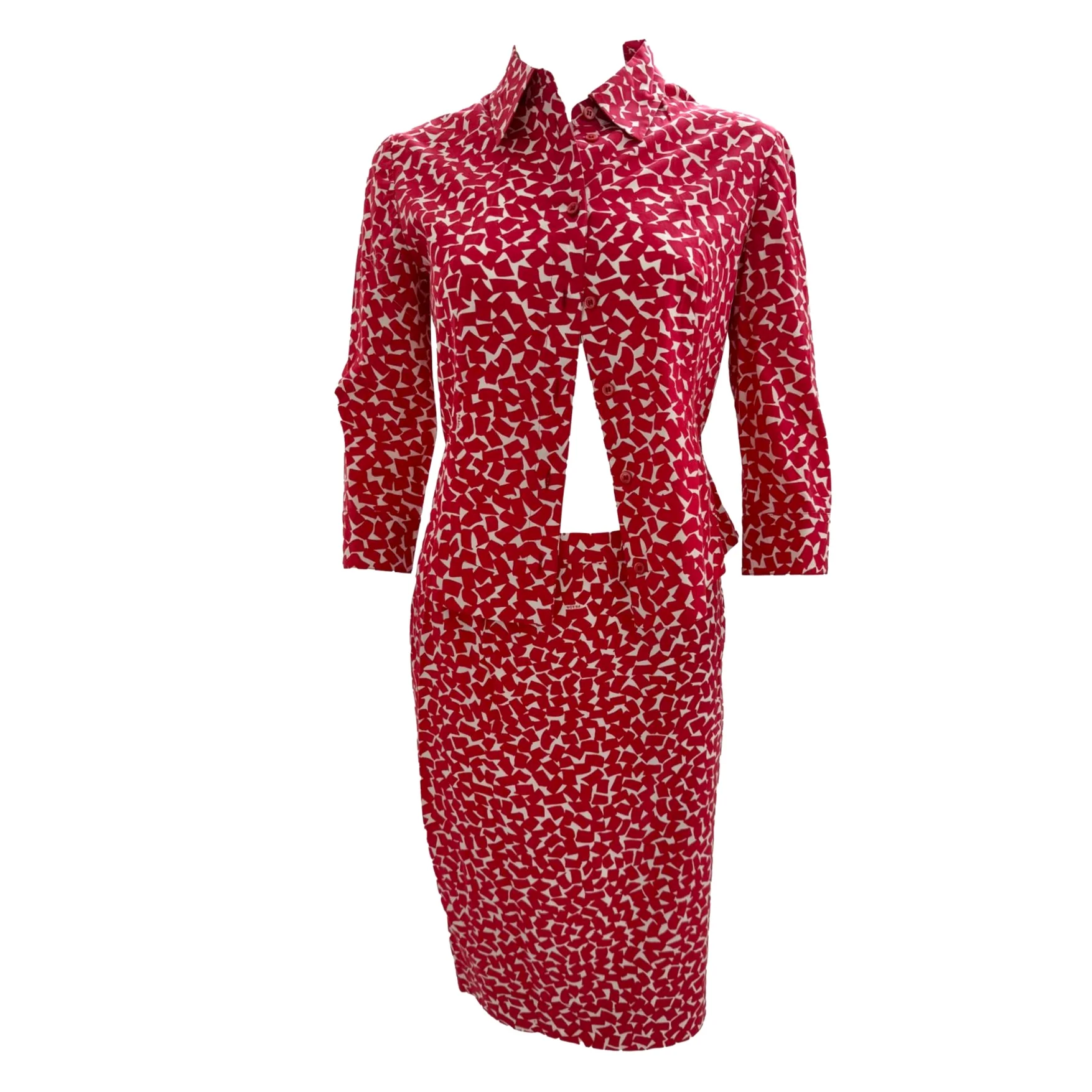 Prada Red Logo Print Cotton Skirt Set - Image 3