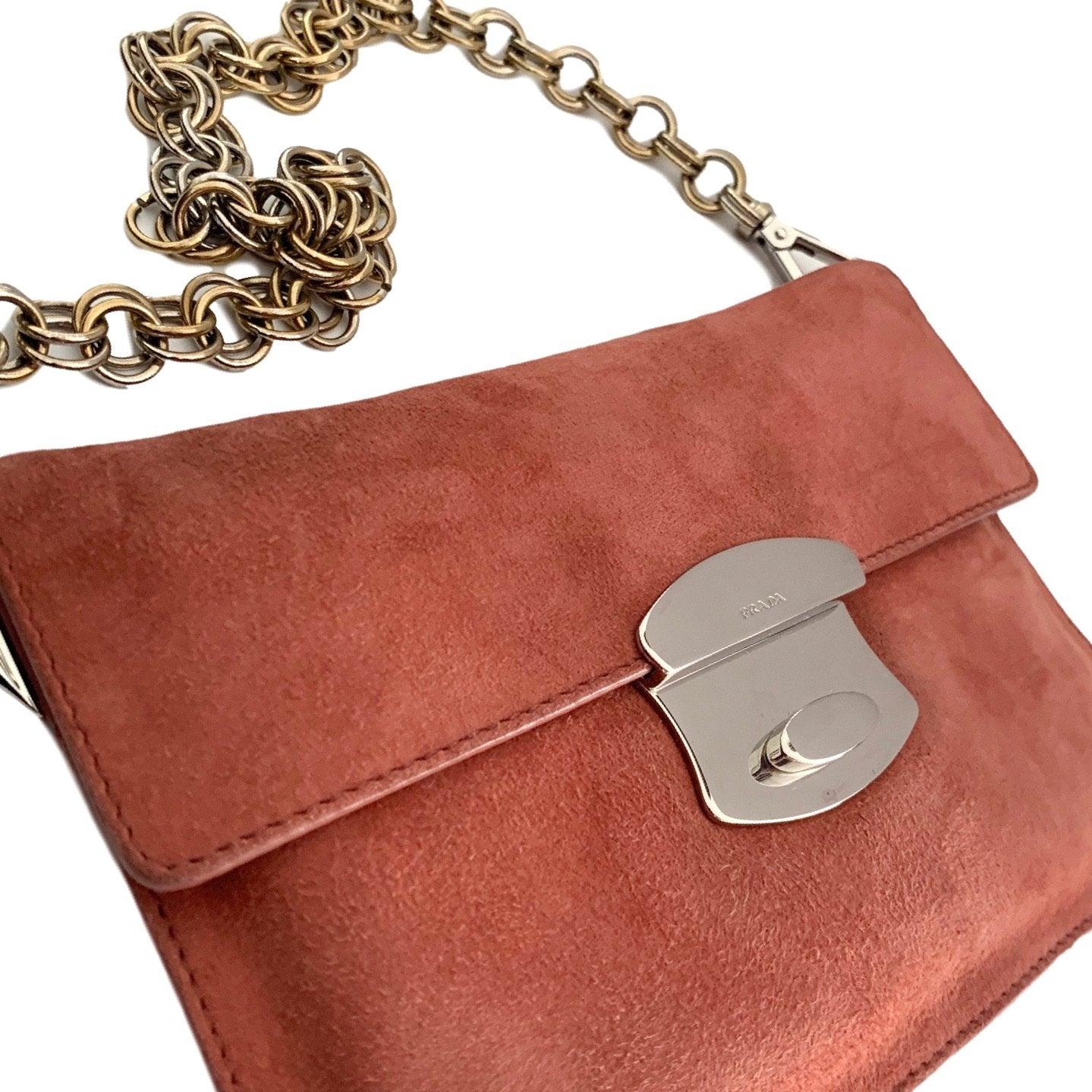 Prada Salmon Suede Logo Chain Mini Bag - Image 2