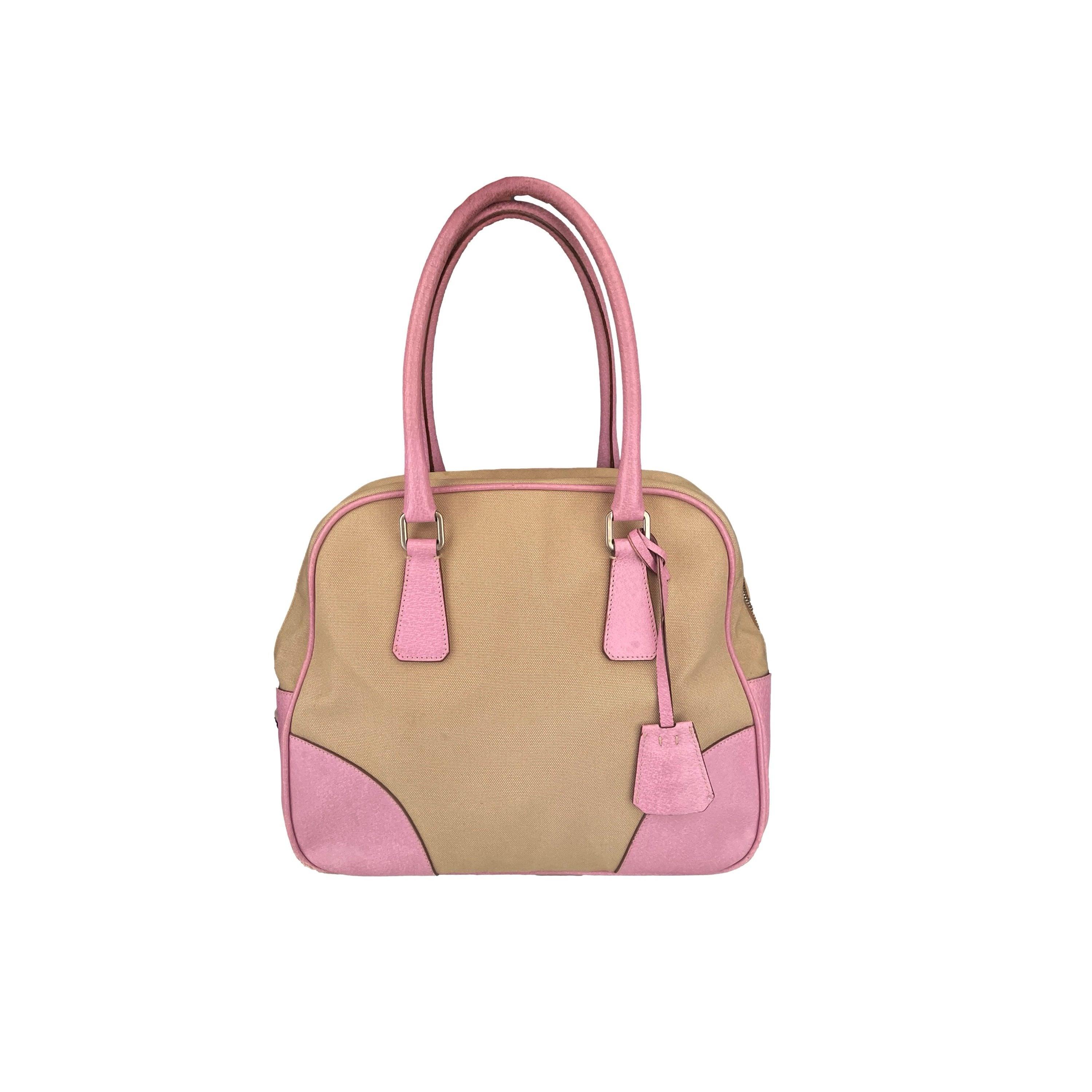 Prada Tan Canvas Bowling Bag - Image 2