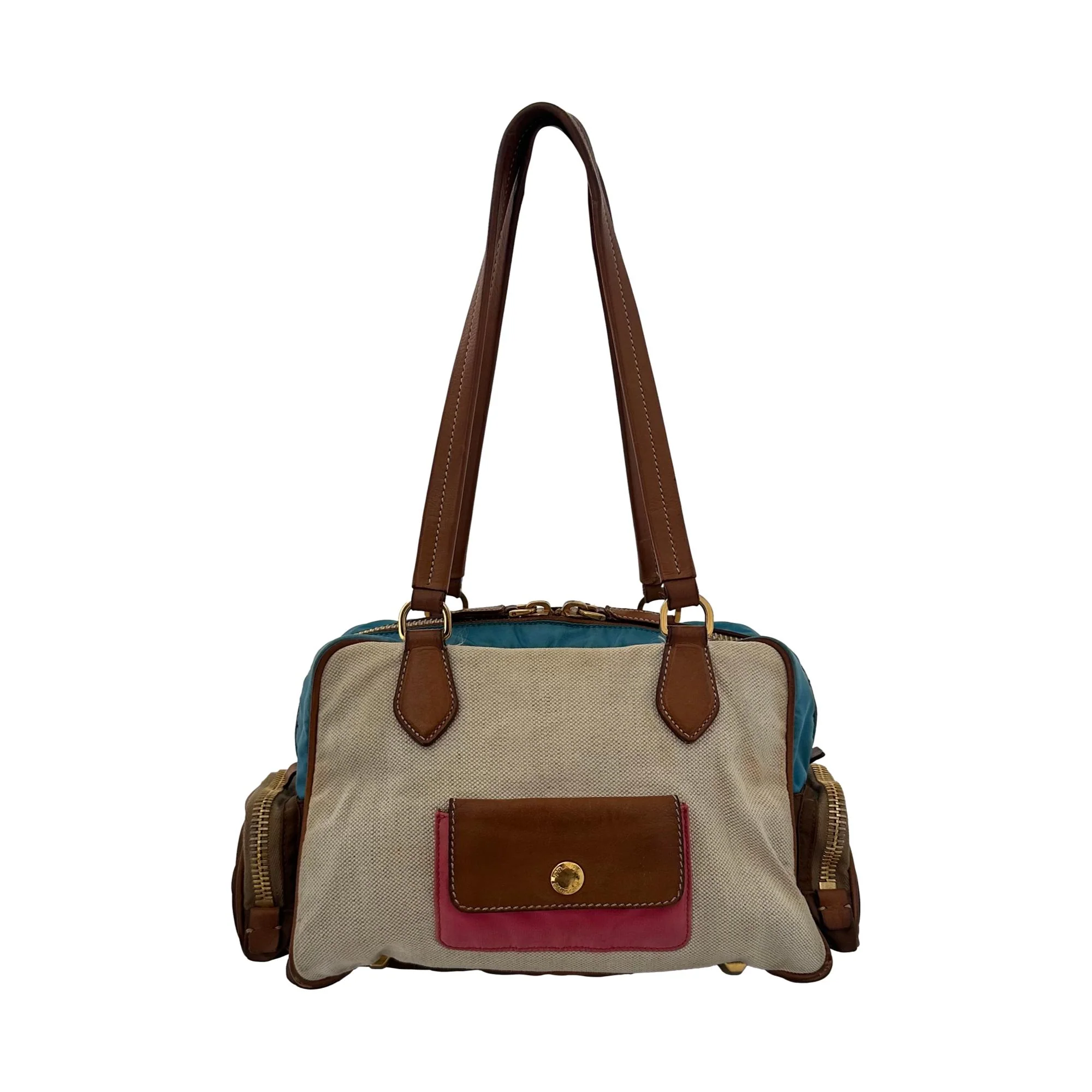 Prada Tan Canvas Mixed Media Bag - Image 2