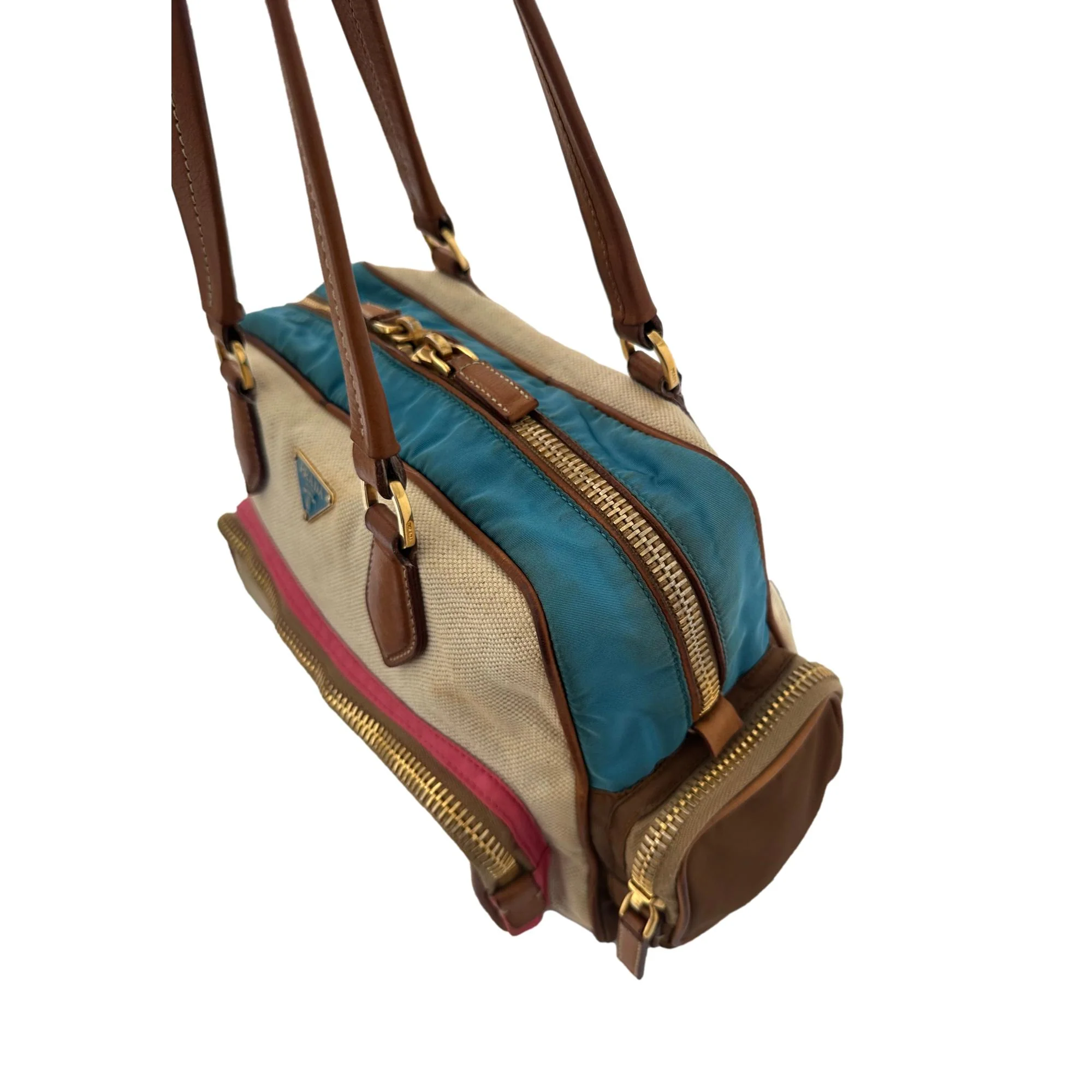 Prada Tan Canvas Mixed Media Bag - Image 3