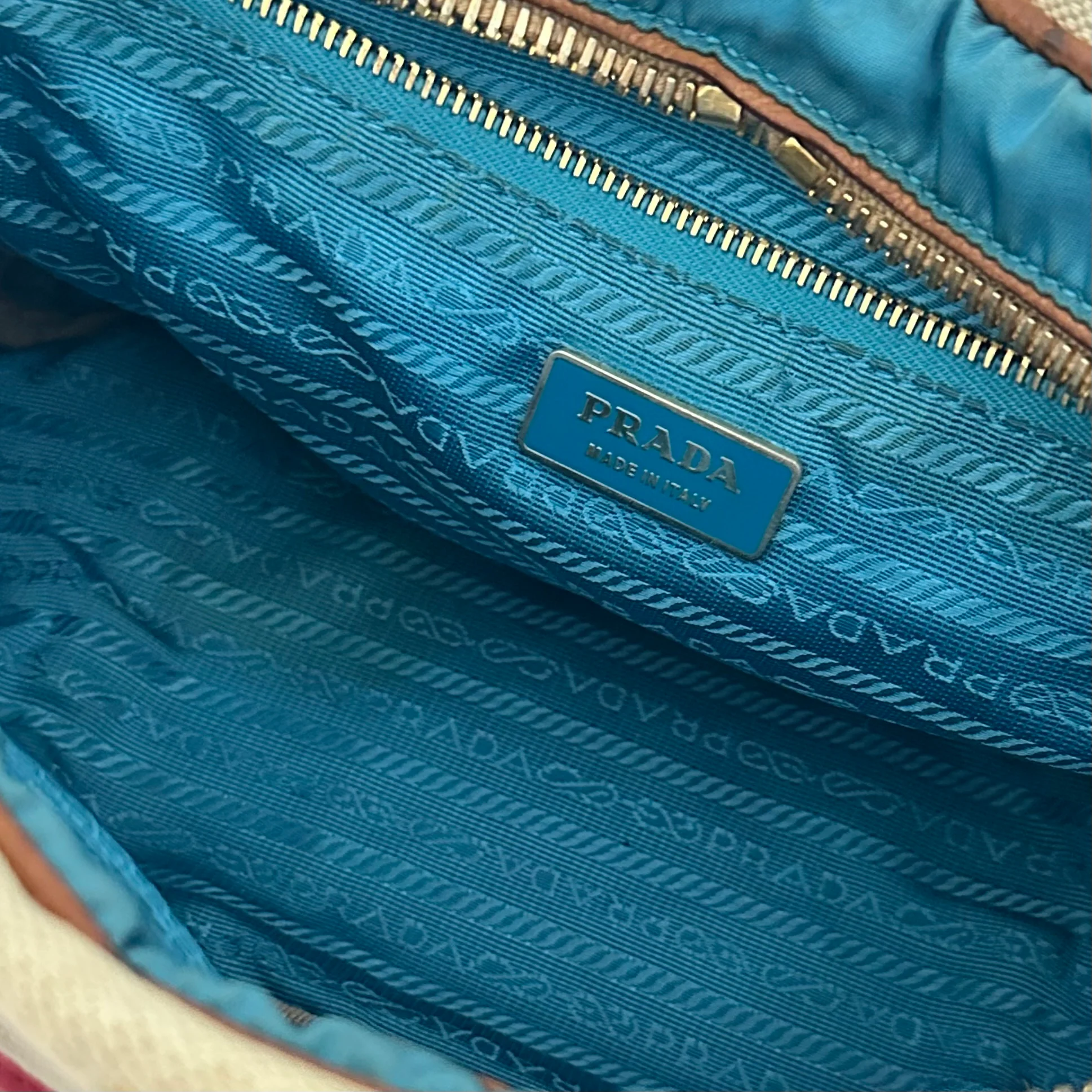 Prada Tan Canvas Mixed Media Bag - Image 5