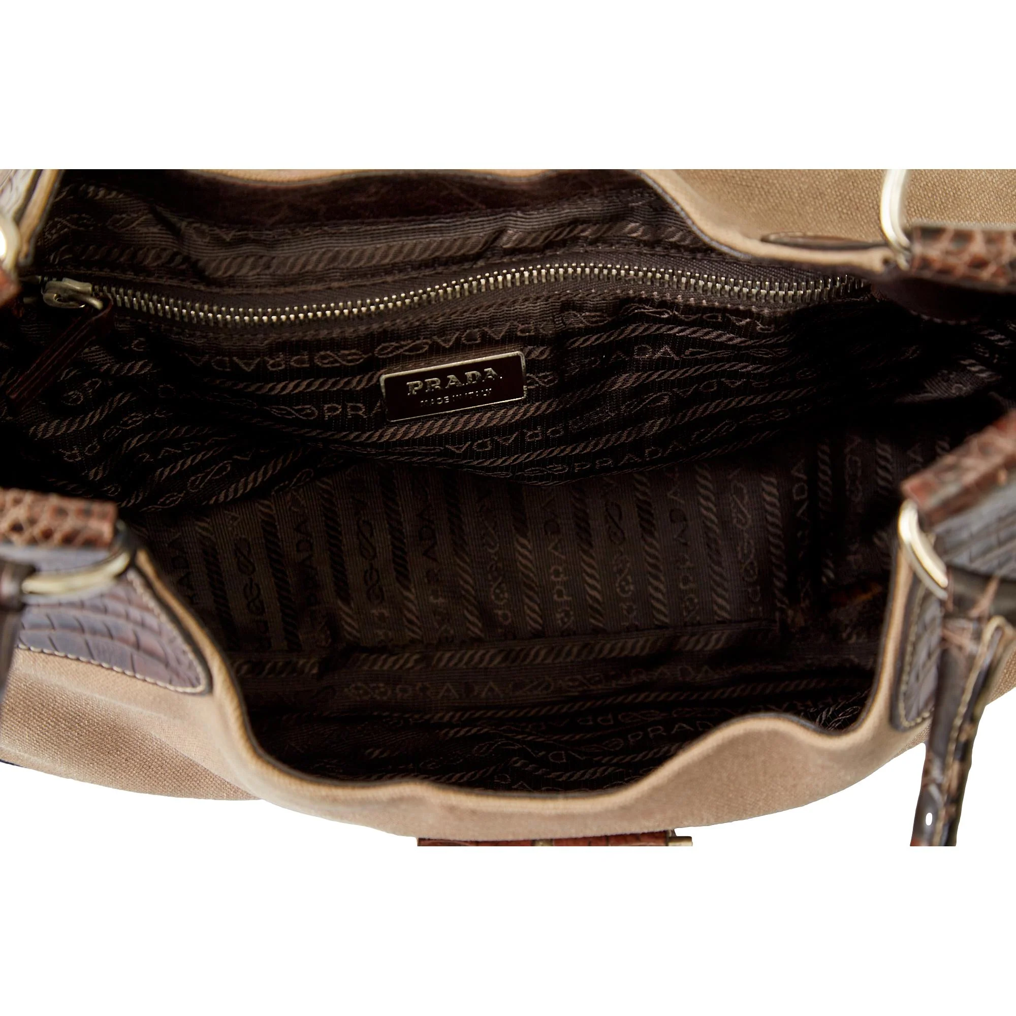 Prada Tan Croc Embossed Shoulder Bag - Image 4