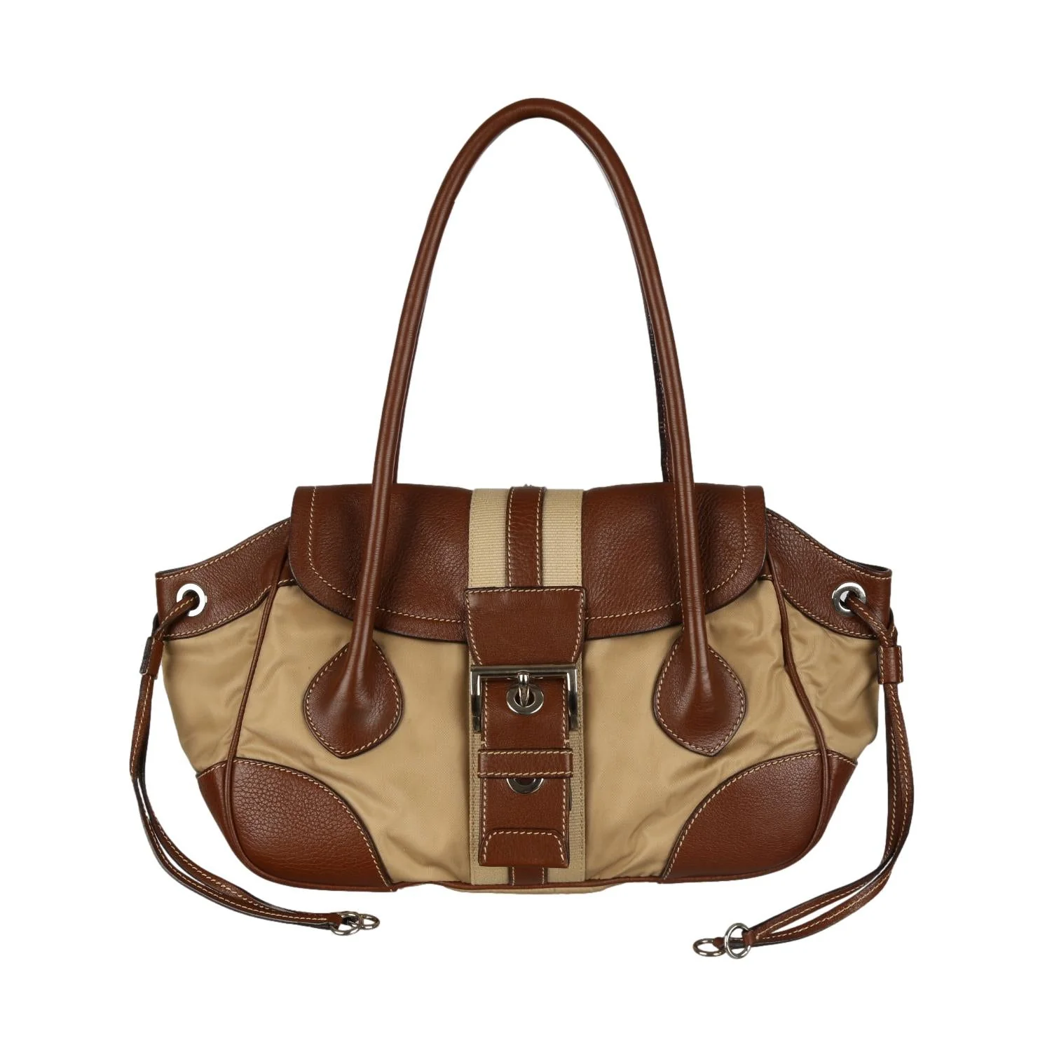 Prada Tan Canvas Shoulder Bag