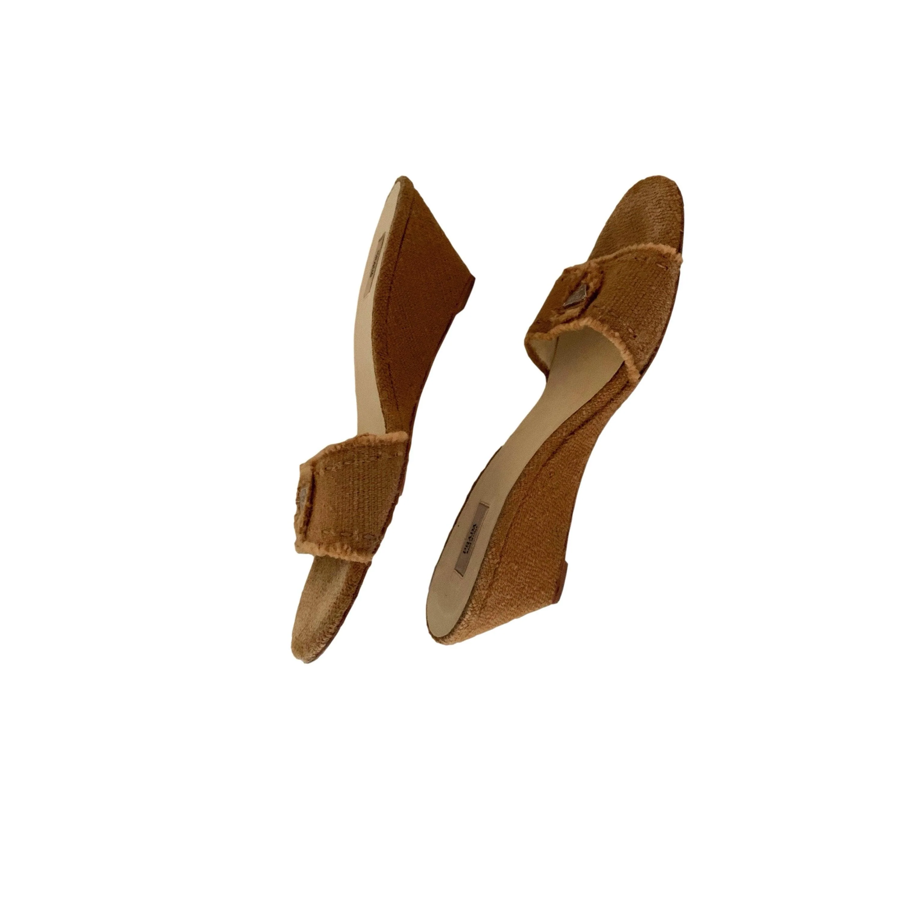 Prada Tan Jute Logo Wedge - Image 2