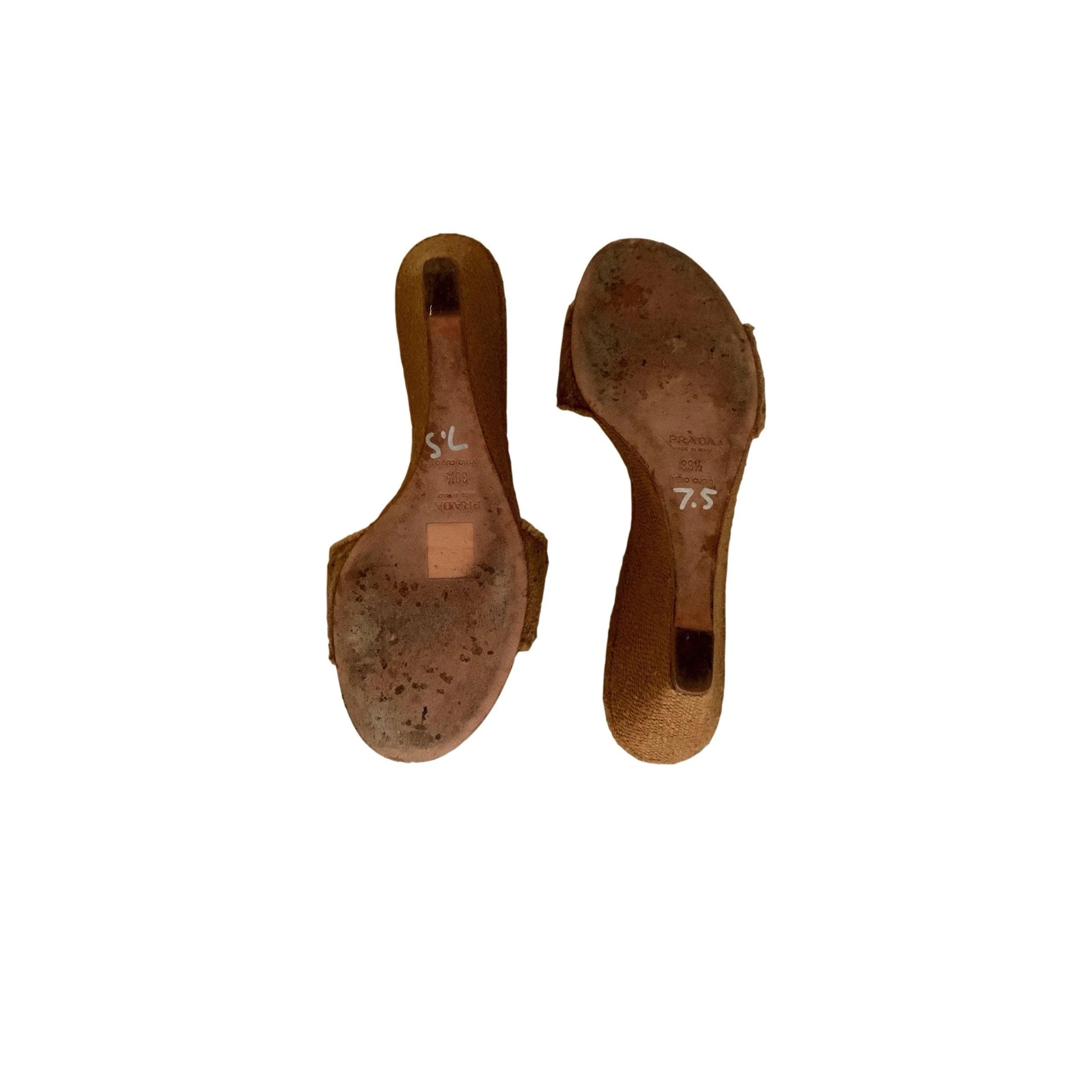 Prada Tan Jute Logo Wedge - Image 3