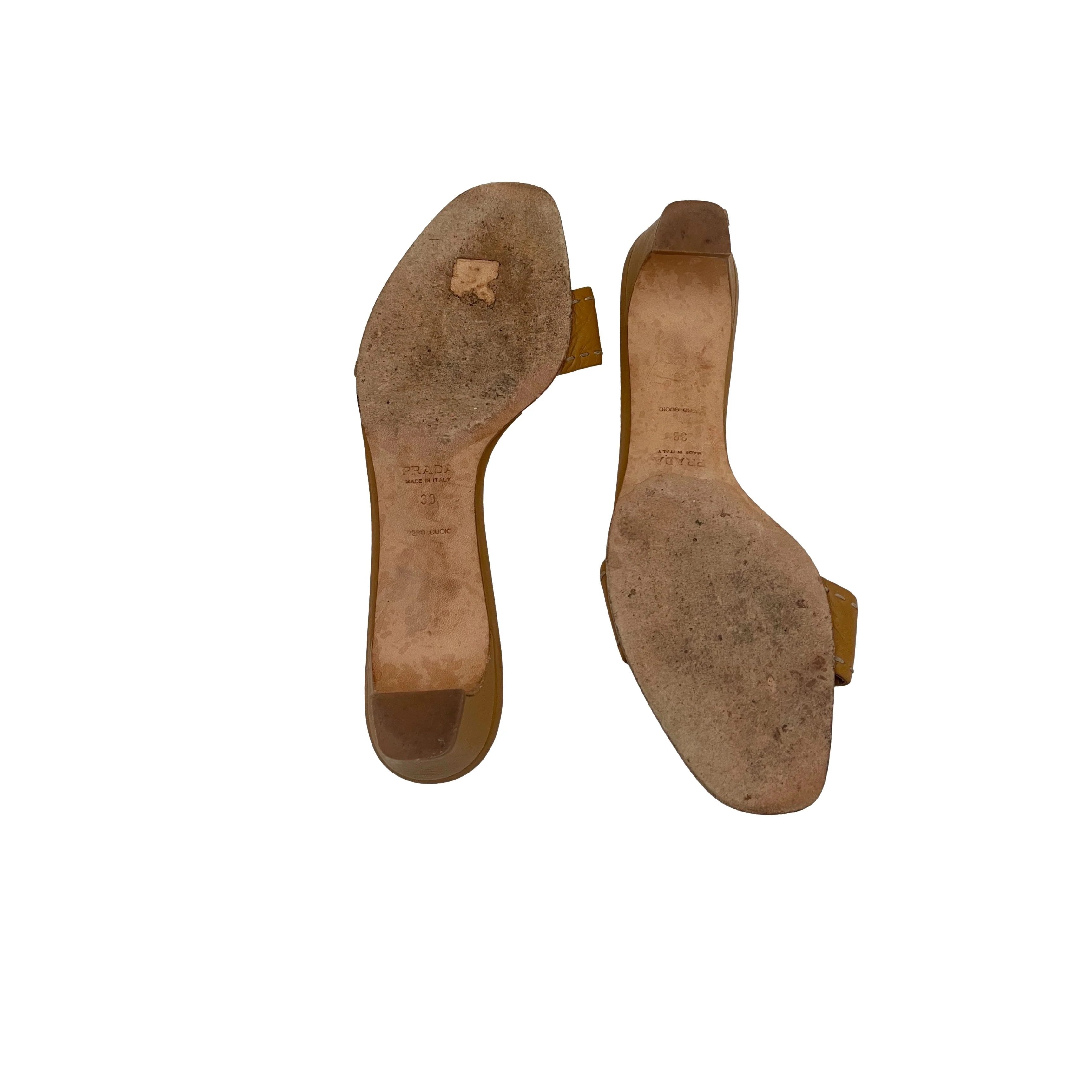 Prada Tan Leather Logo Heels - Image 3