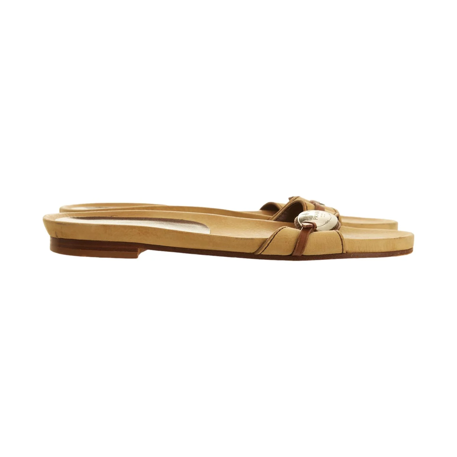 Prada Tan Leather Logo Sandals - Image 2