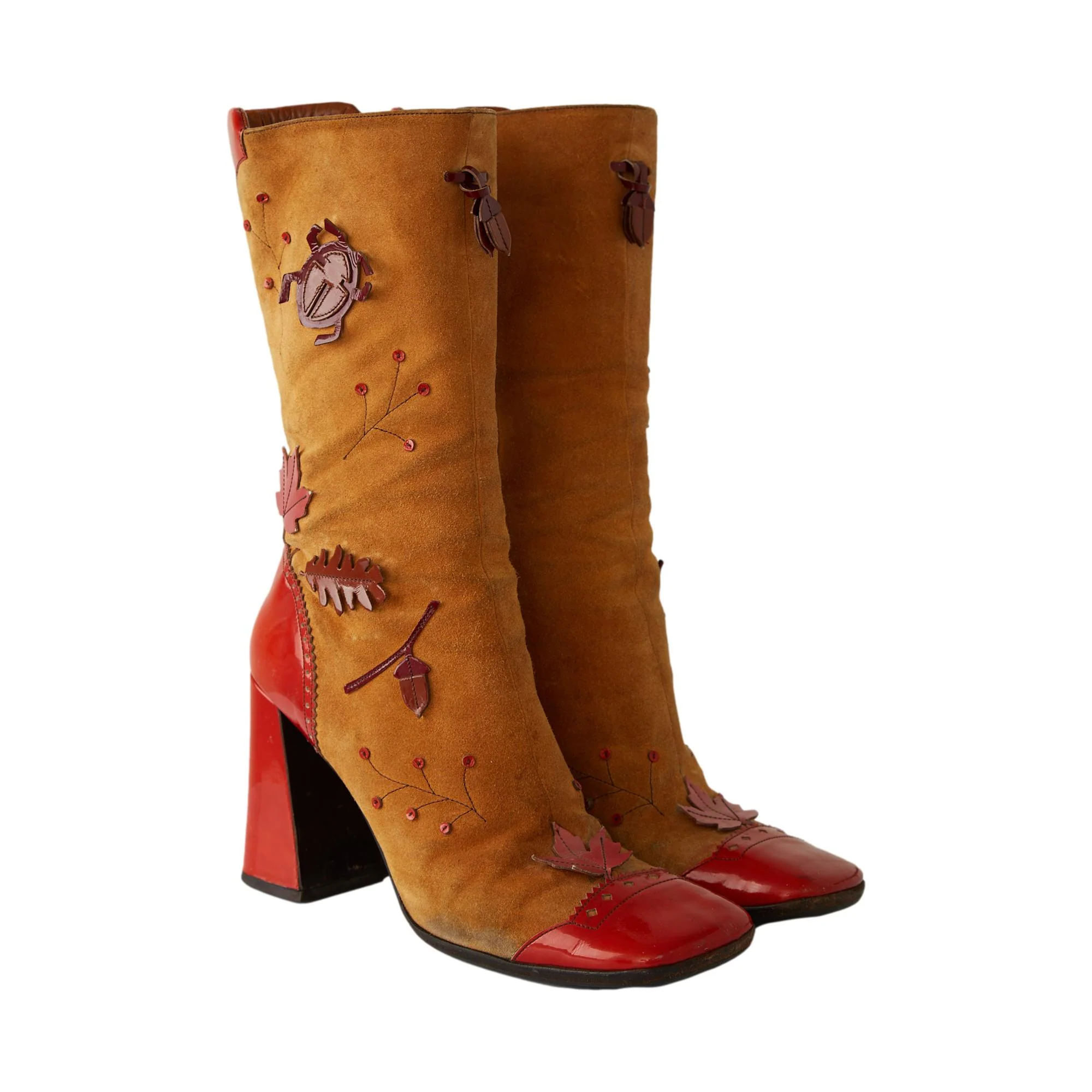 Prada Tan Suede Leaf Applique Boots - Image 2