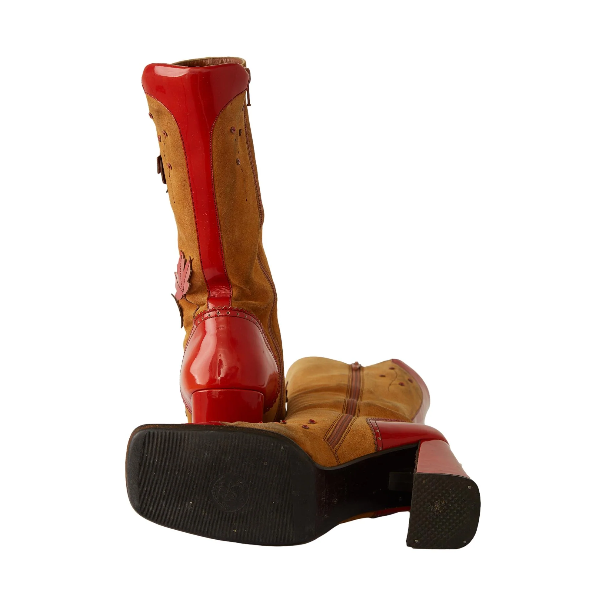 Prada Tan Suede Leaf Applique Boots - Image 3