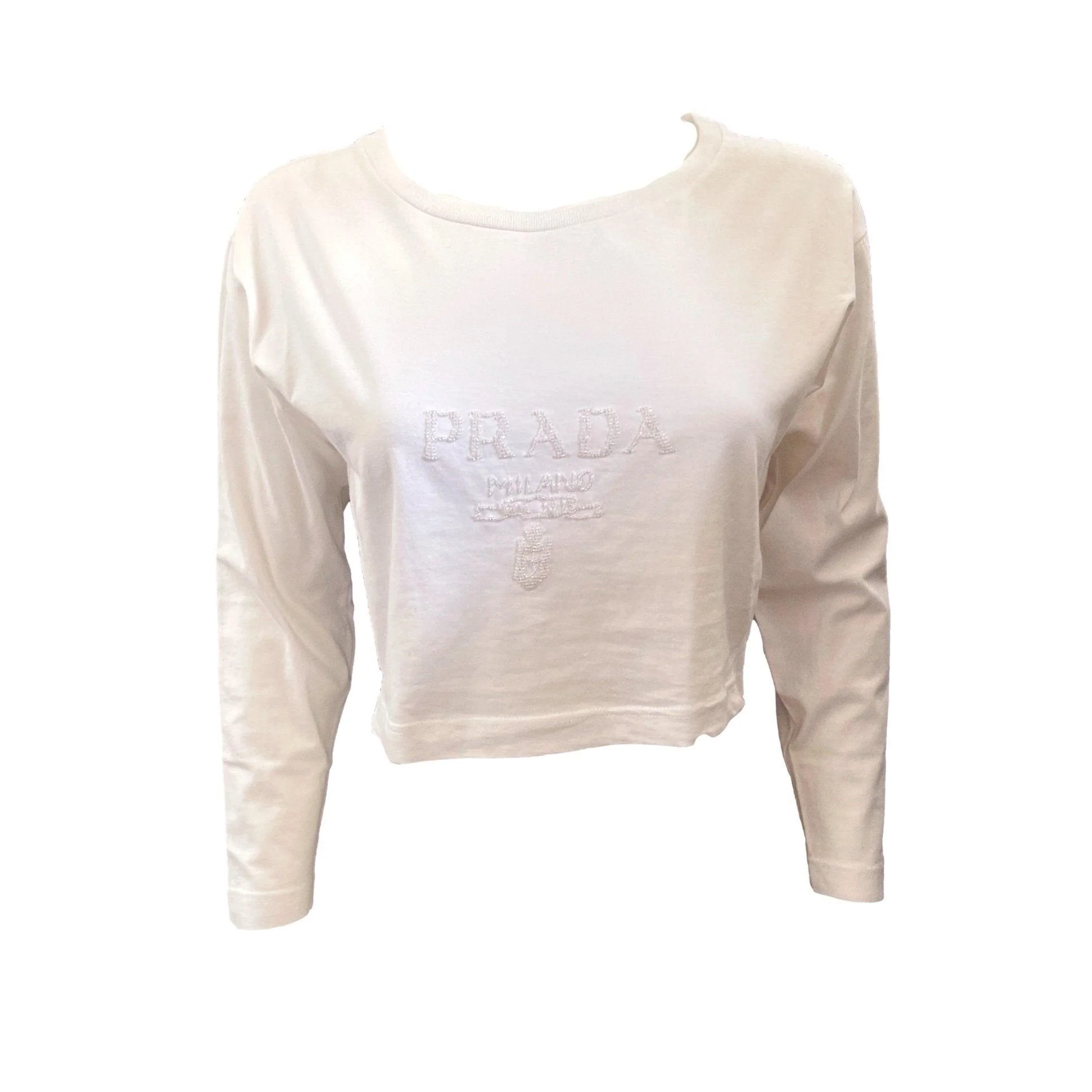 Prada White Beaded Logo Crop Top
