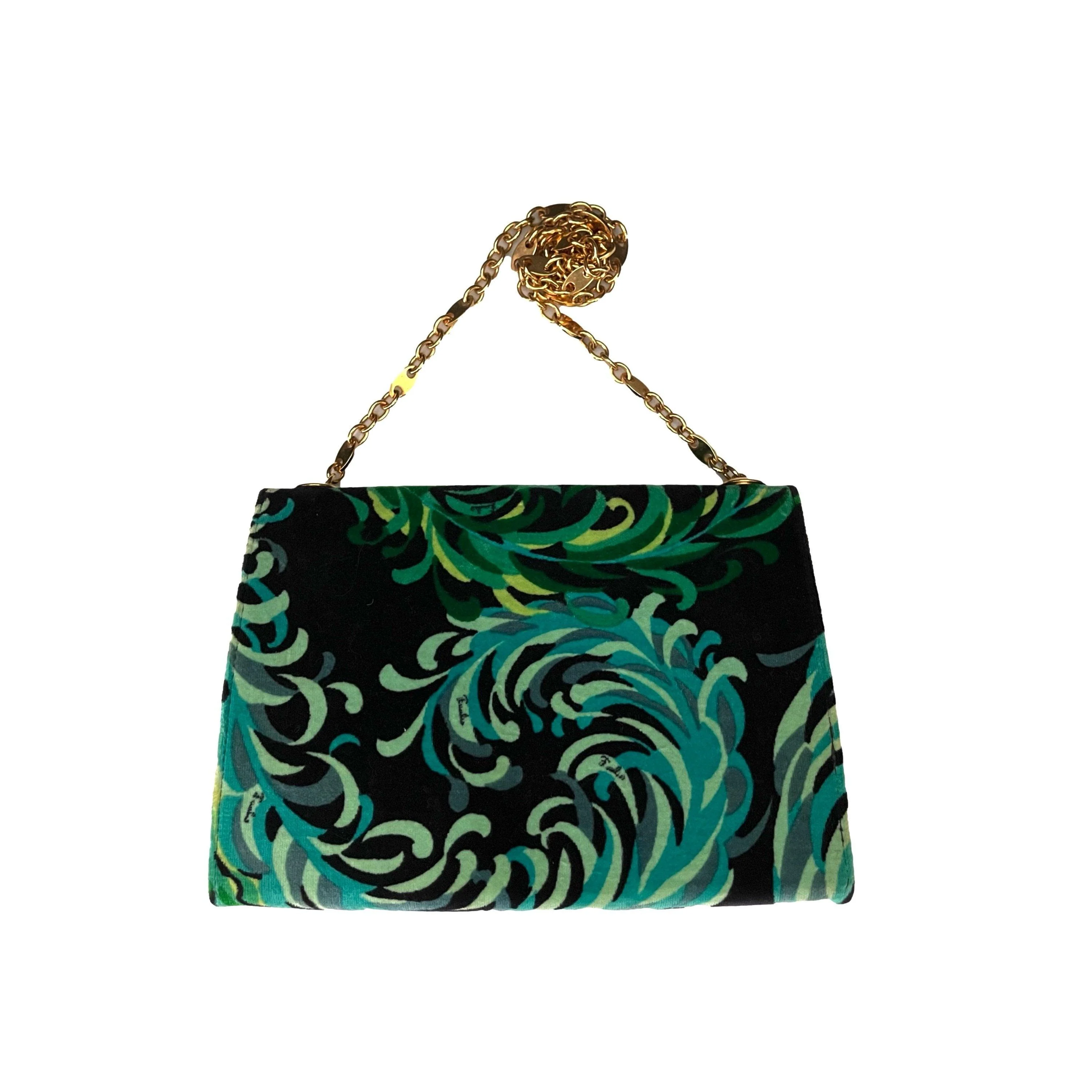Pucci Green Print Velvet Chain Bag - Image 2