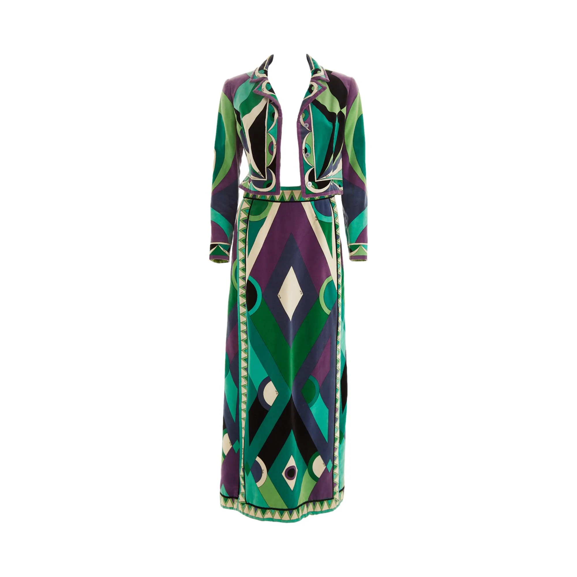 Pucci Green Print Velvet Skirt Set