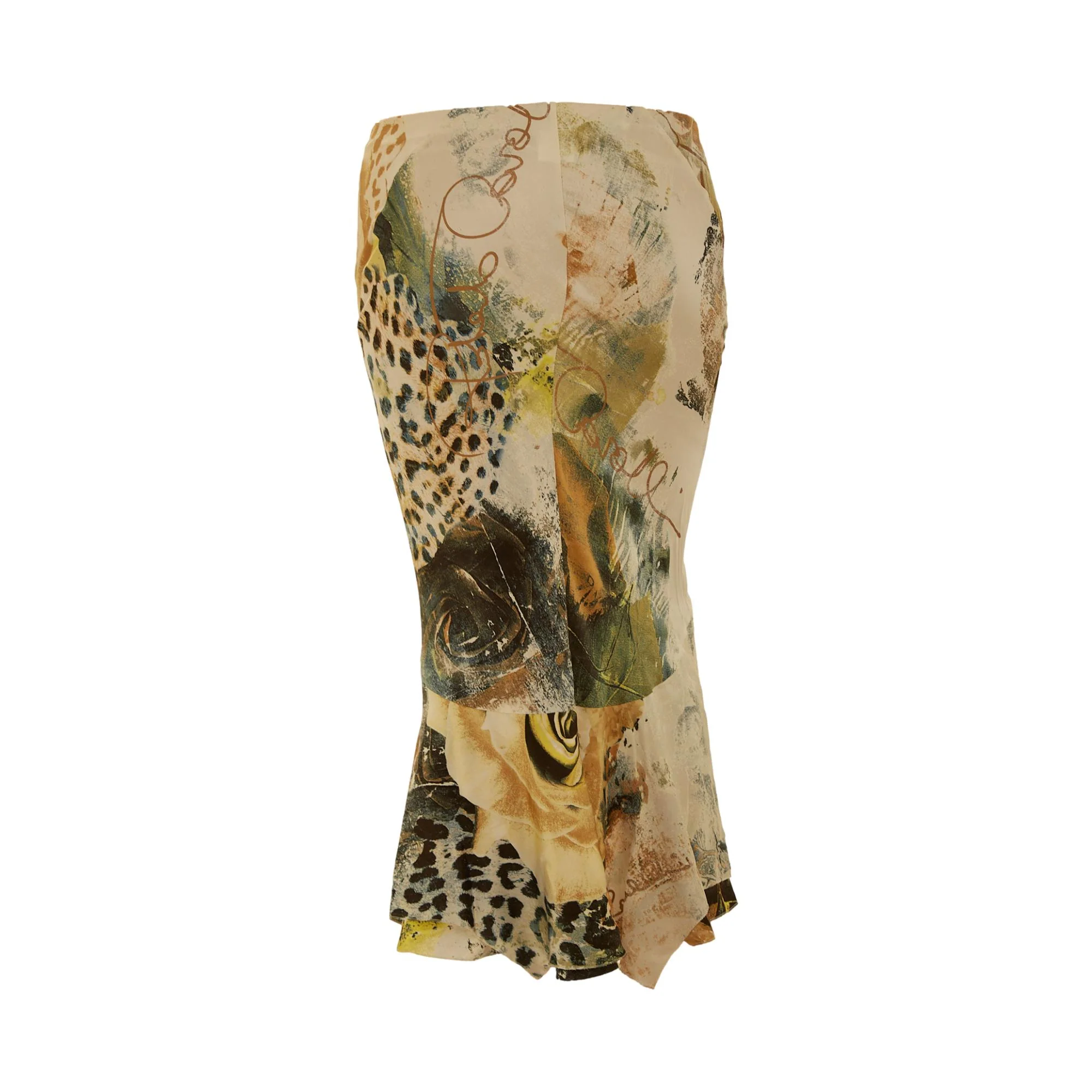 Roberto Cavalli Abstract Floral + Leopard Silk Skirt - Image 2