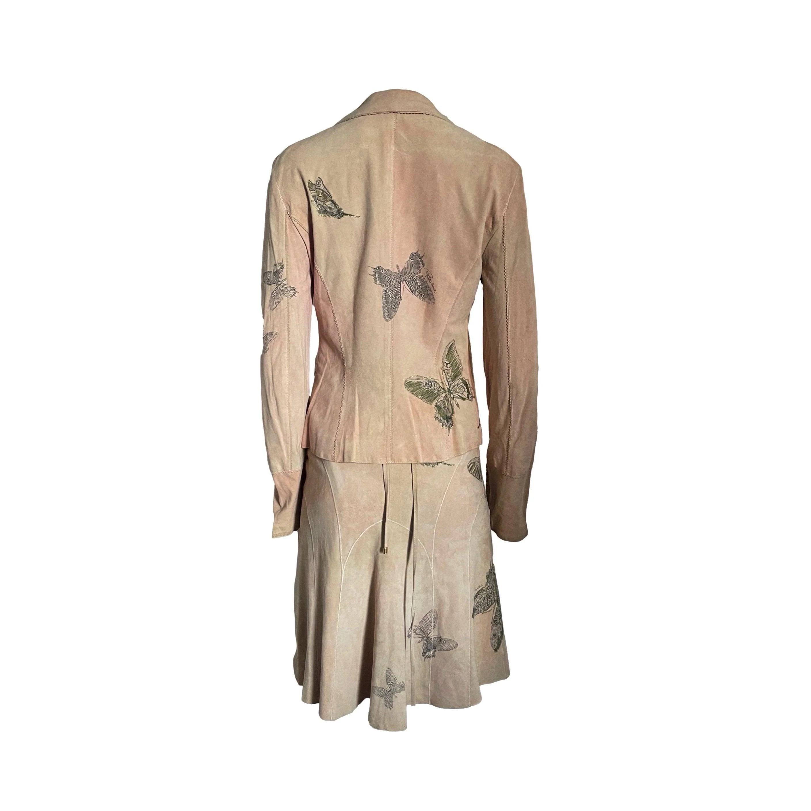 Roberto Cavalli Beige Butterfly Suede Skirt Set - Image 2