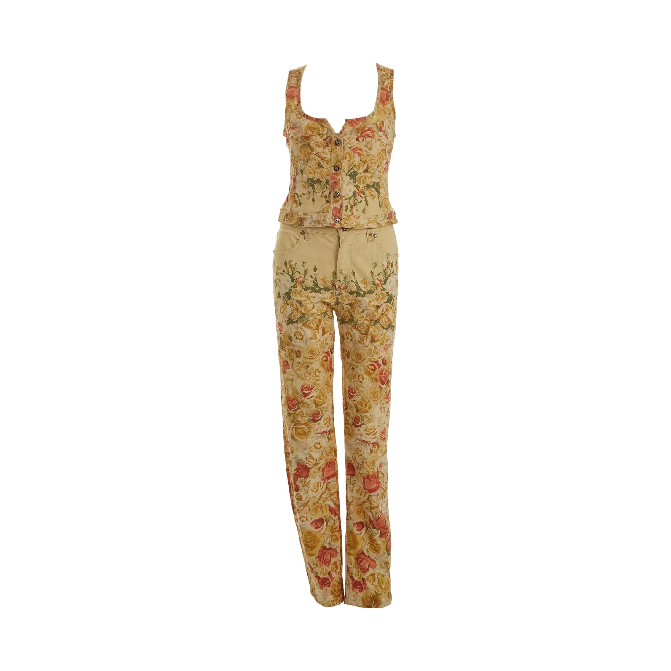 Roberto Cavalli Beige Floral Pant Set